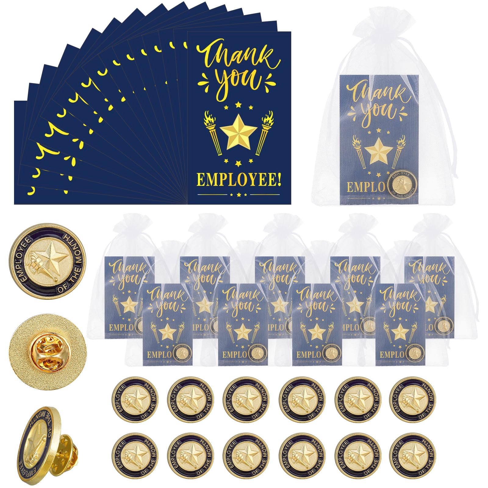 Yuecda12 Sets Employee Appreciation Gifts Bulk 12 Employee of The Month You Make A Difference Lapel Pin 12 Cards 12 Bags Thank You Recognition Gifts for Employees Volunteer