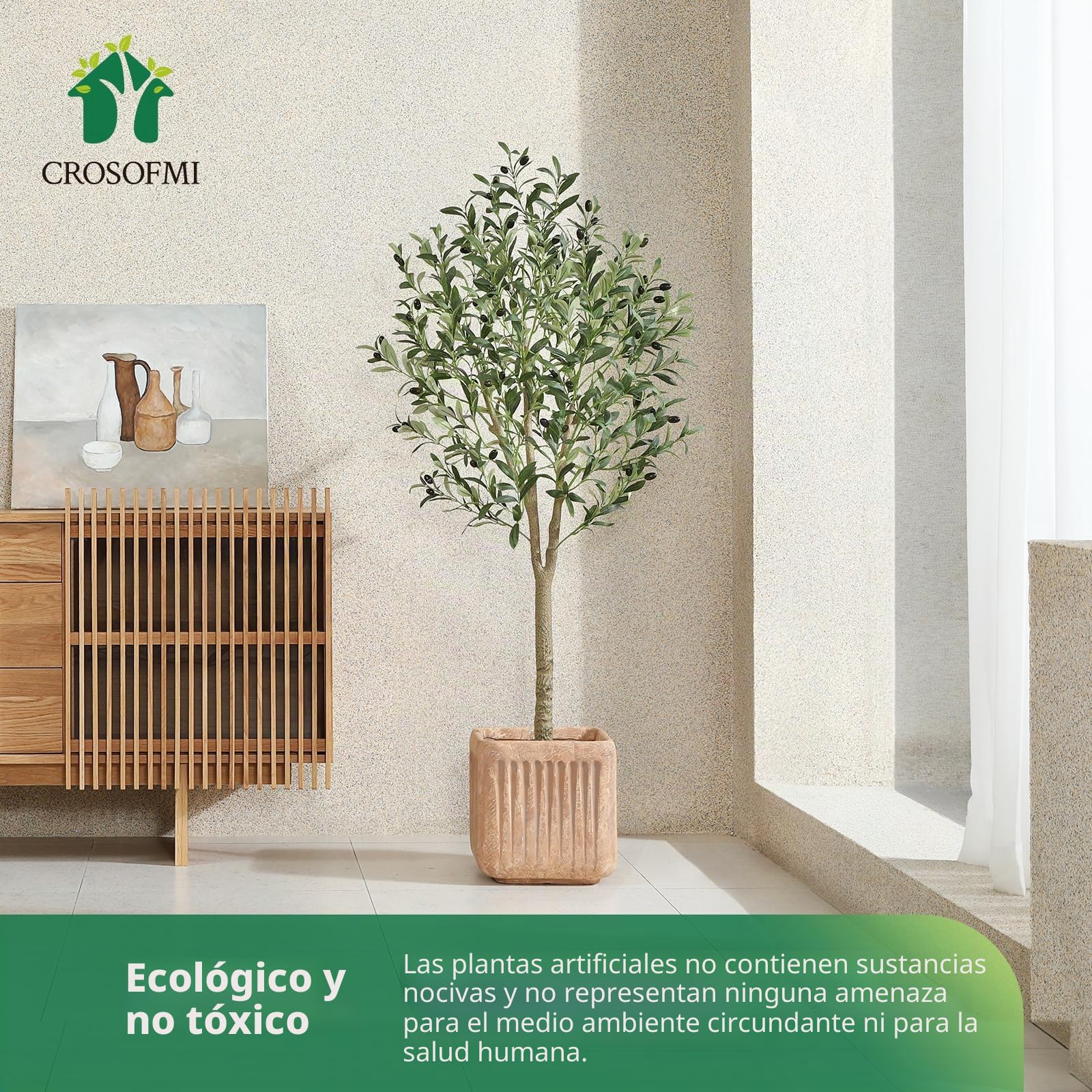 CROSOFMI Olivo Artificial Planta 150cm Plantas Artificiales Decorativas Grande Árboles Plástico de Interior y Exterior Decoración para Hogar, Oficina, Casa, Balcón, Dormitorio