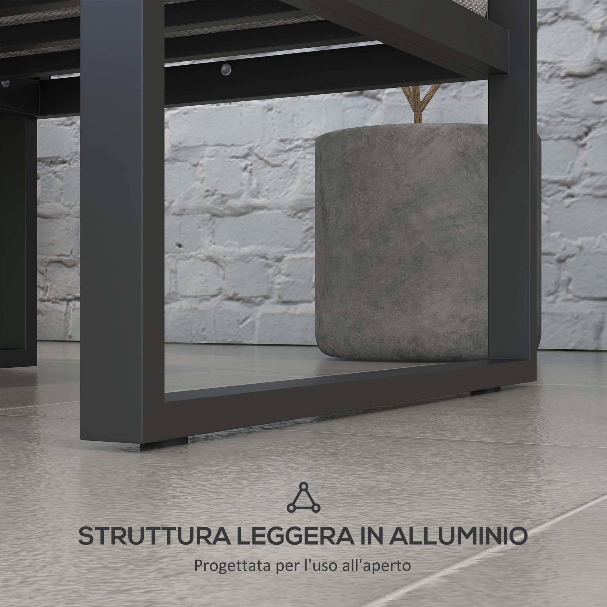 Outsunny Salotto da Giardino con Divano e Tavolino, Set 6 Pezzi in Alluminio con Cuscini Imbottiti, Tavolino con Piano Effetto Legno, Grigio