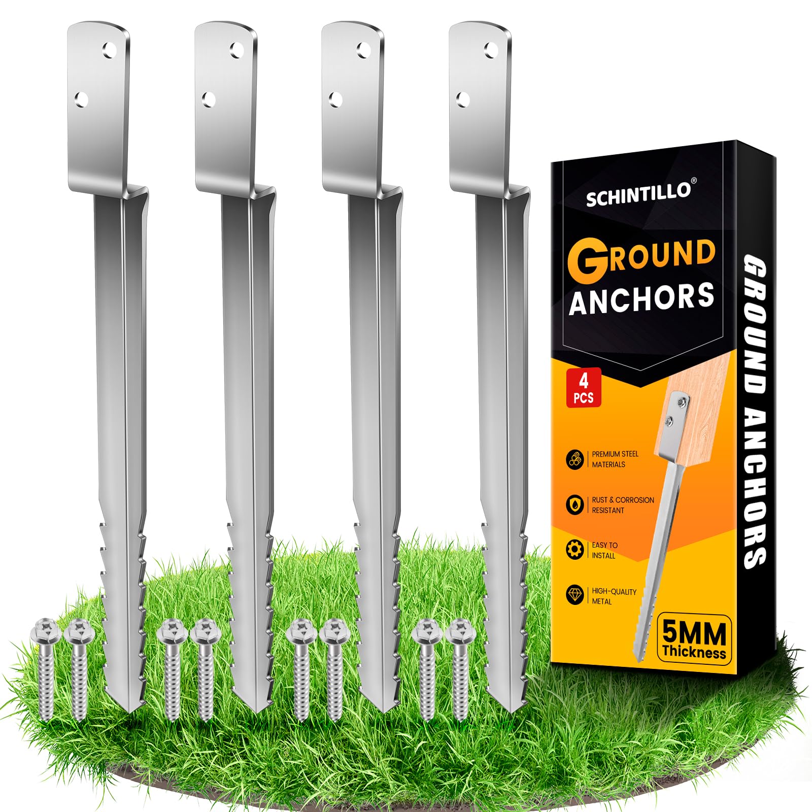 SCHINTILLO 4er-Pack Einschlaghülse Schaukel Bodenanker Z-Form Feuerverzinkt Erdanker Bodenanker für Holzpfosten 5MM Dicke Bodenhülse Pfostenträger für Schaukel(4x53cm)