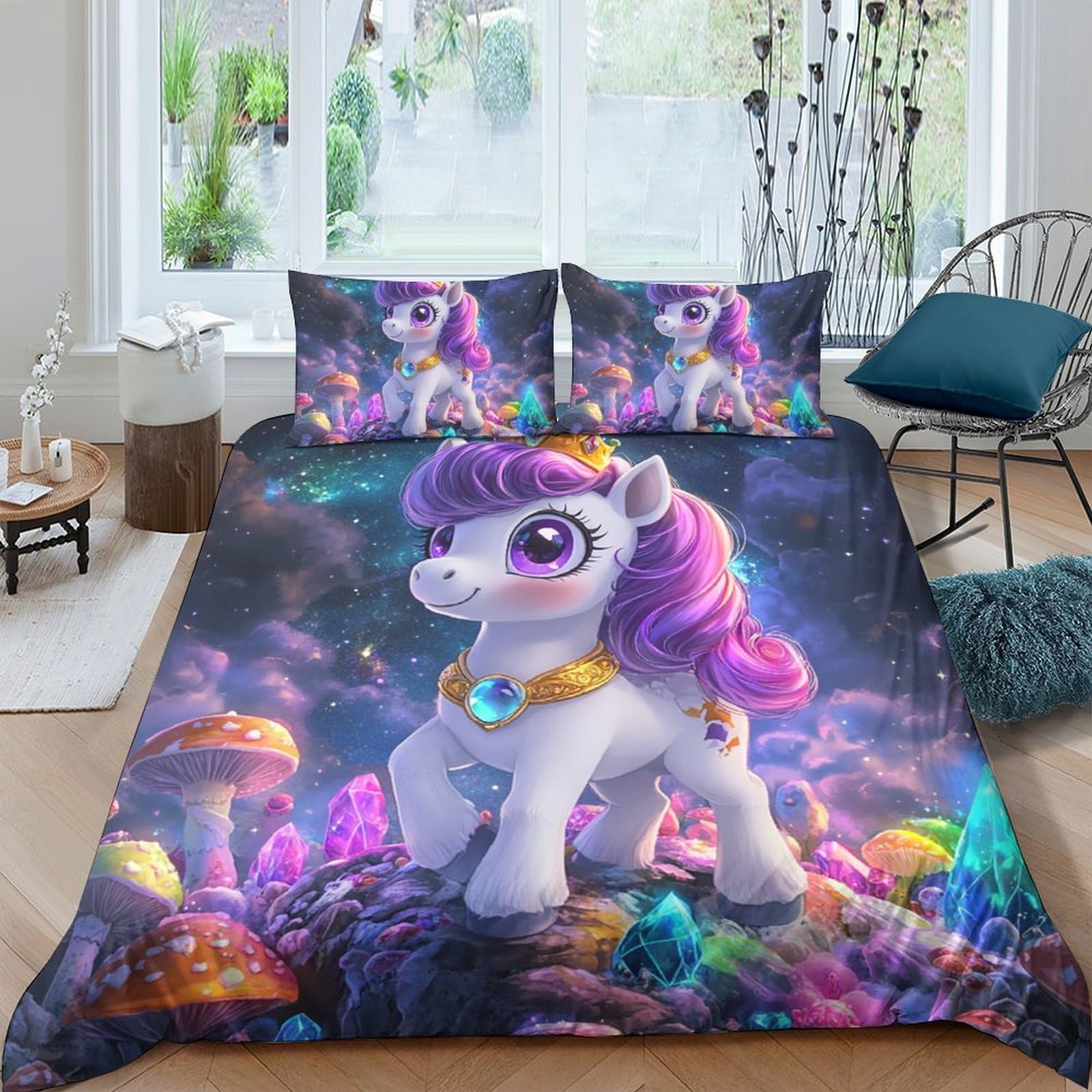 Ctjqhvkz Style-4 3D Printed Fantasy Unicorn Fitted Sheet Microfiber Soft Purple Cartoon Bed Cover For Bedroom Dorm Mattress Decor Single（135X200cm）