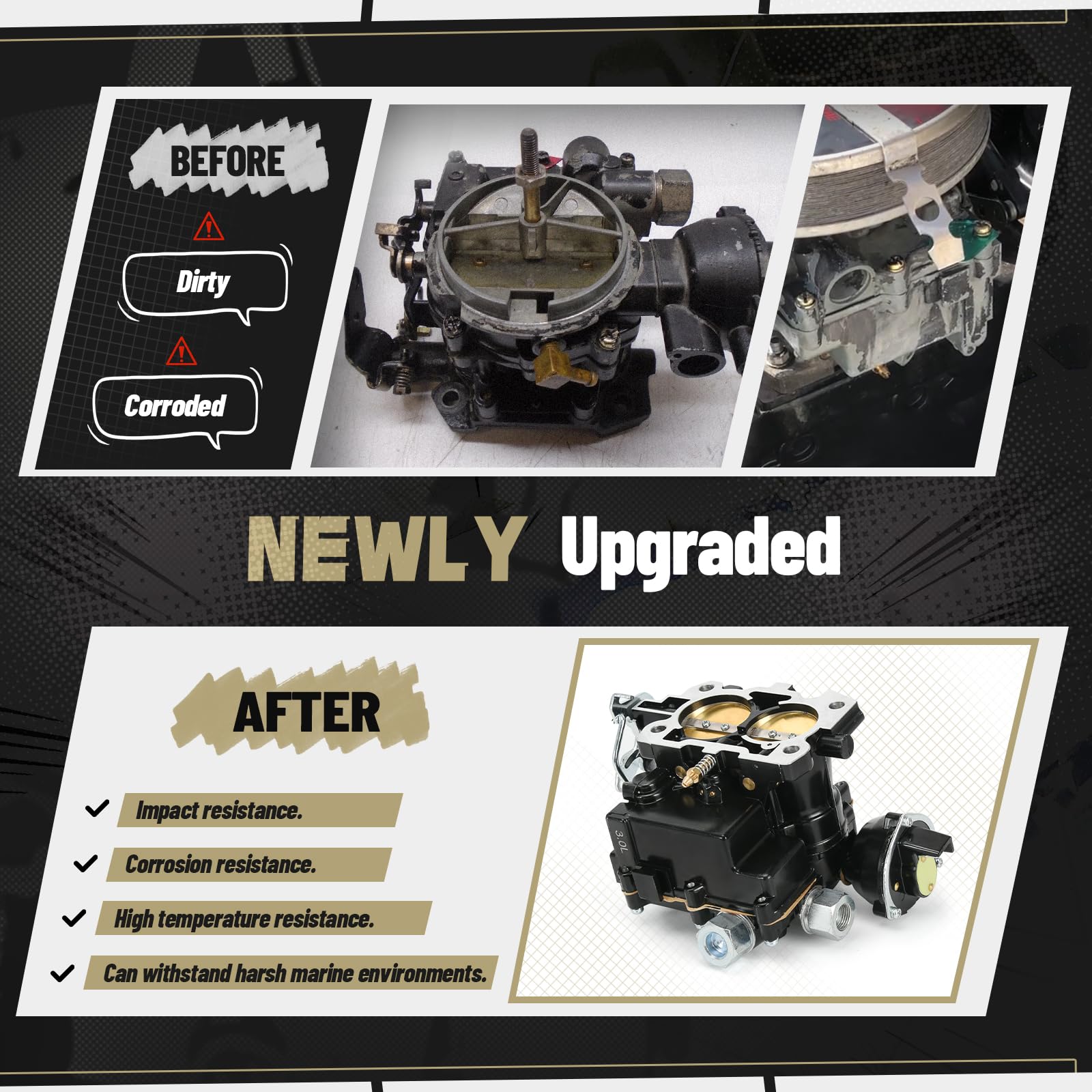 Carburatore marino per Mercruiser 3.0 Carburatore 2 Barrel Carb per Mercury Mercarb 3.0L 2.5L 4CYL Motore con getti e W/Electric choke Long Linkage Guarnizione 3310-864940A01 8M0045397