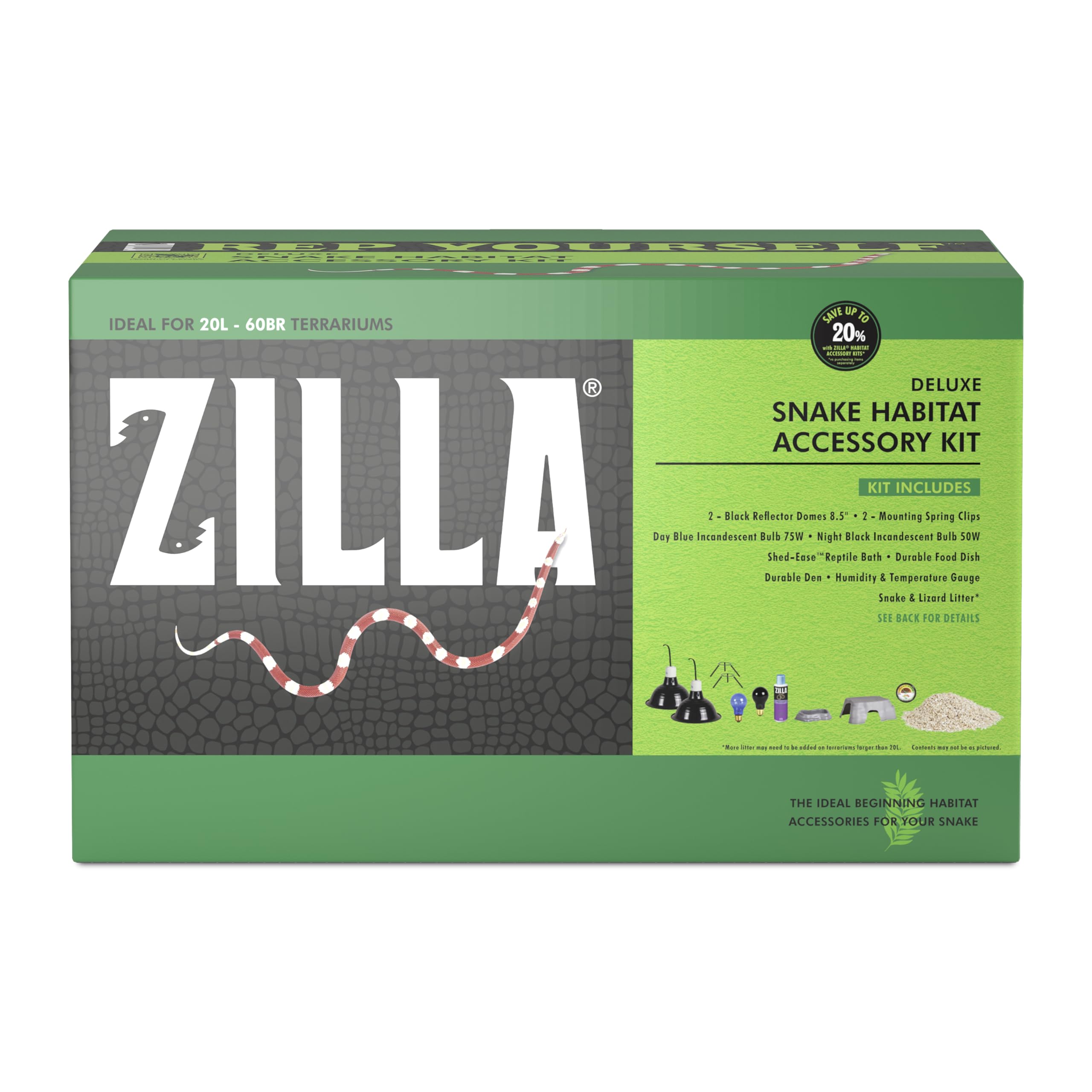 Kit d'accessoires pour serpents avec litière abri et éclairage terrarium 20L facile