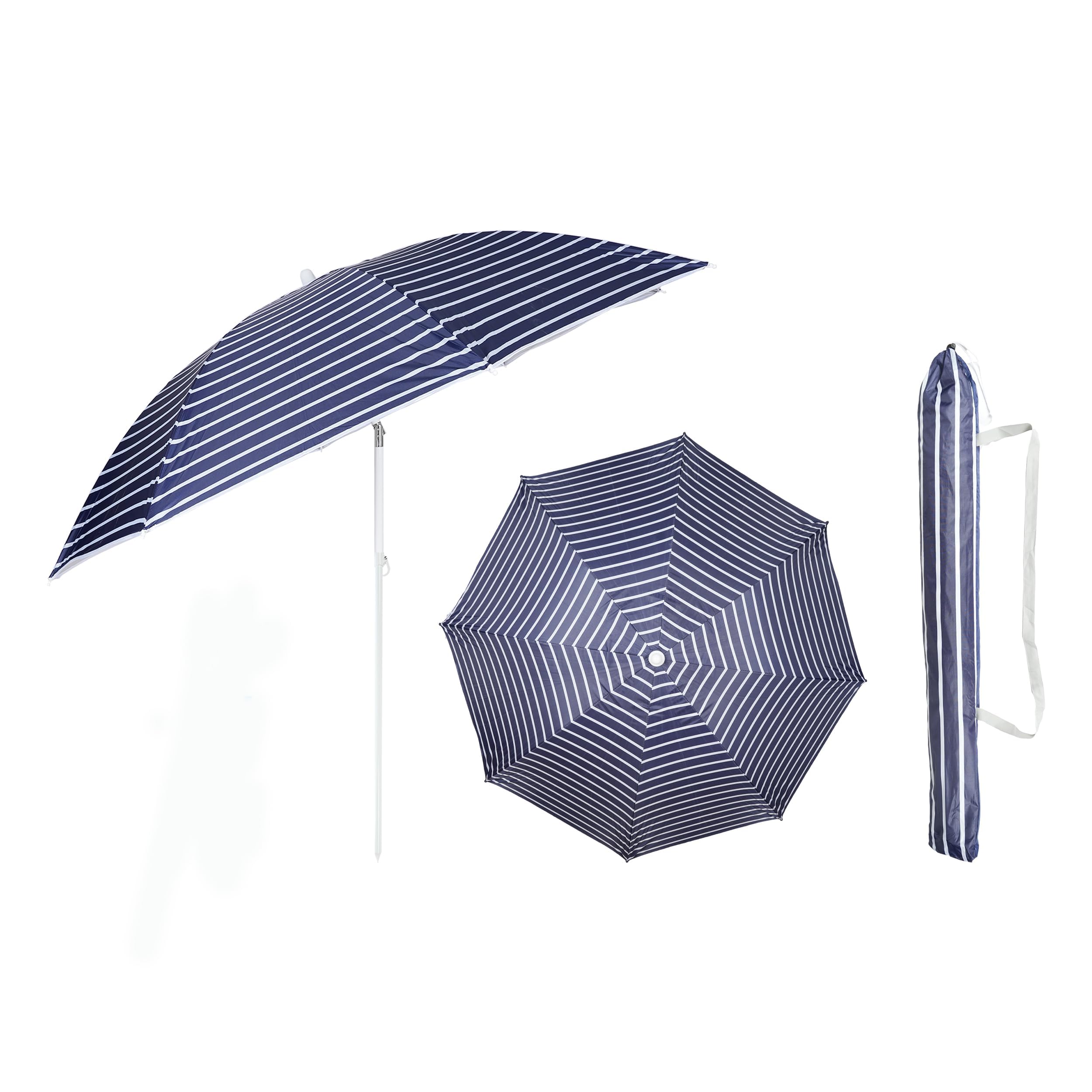 Etrexonline Sombrilla de Playa Premium, Mástil de Acero, Protección Solar UPF+50, Antiviento, Inclinable, Varillas de Fibra de Vidrio, Ligera.