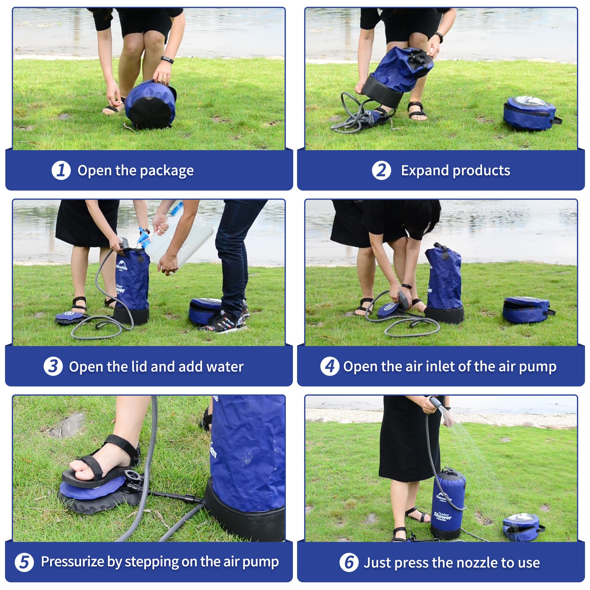 Naturehike Doccia da Campeggio con Pompa Doccia Esterna Mobile con Pompa a Pedale Borsa Doccia da Campeggio Solare 11L