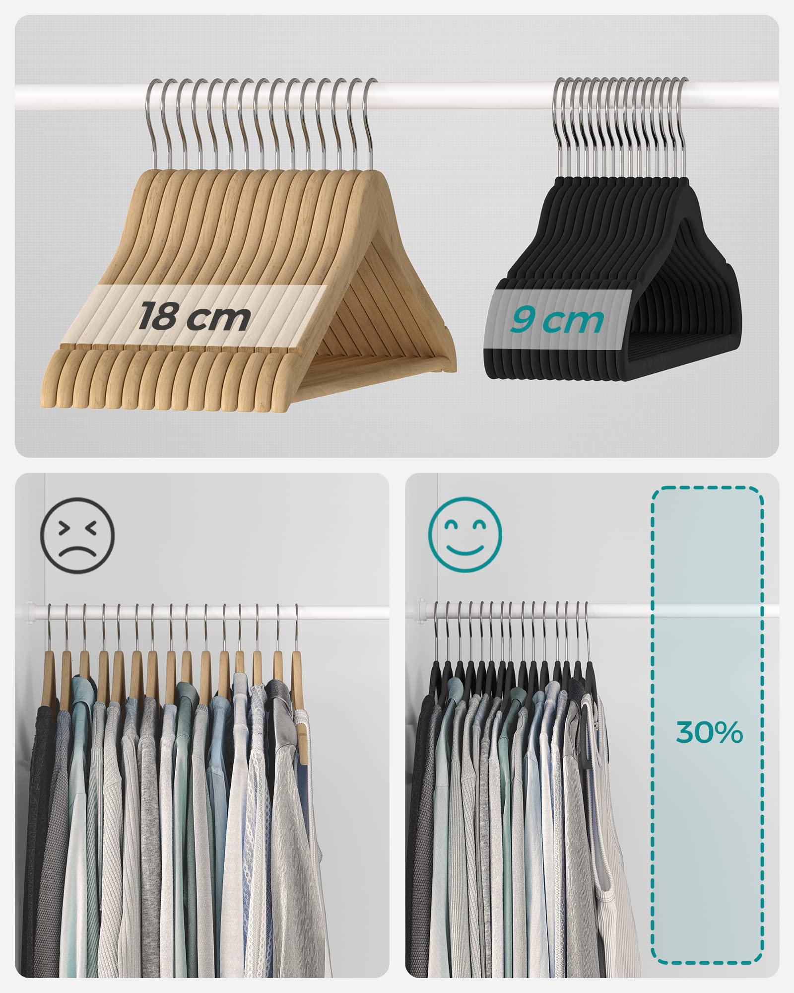 Relaxdays Set XL di Grucce Appendiabiti, Set da 50, Velluto Antiscivolo, Asta per i Pantaloni, Gancio Girevole, Grigio | Leroy Merlin