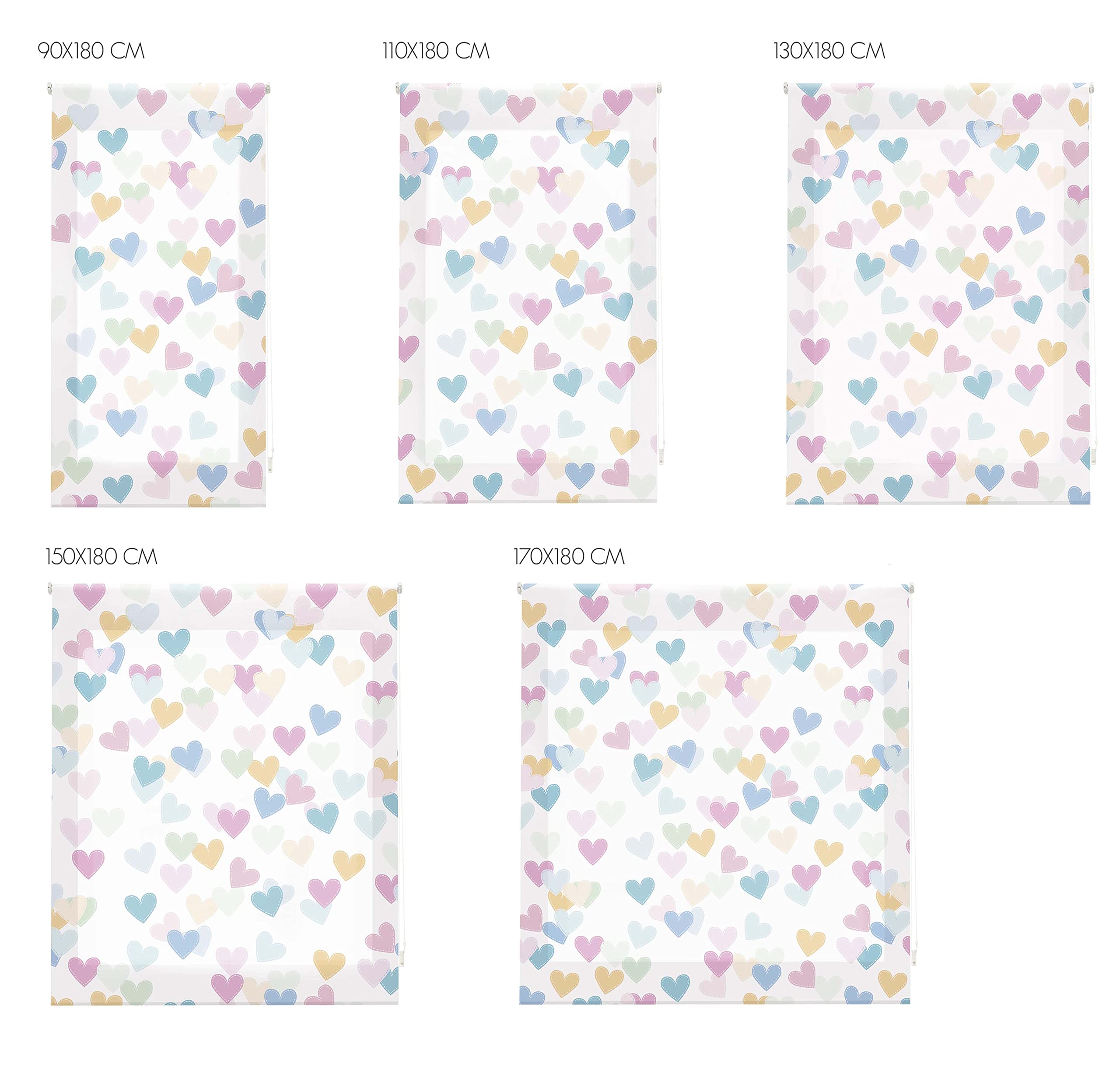 Blindecor Numérique Enfant | Store Enrouleur Translucide avec Impression numérique | Modèle Hearts | 130 x 180 cm (Largeur Hauteur) Dimensions du Tissu 127 x 175 cm | Store de fenêtre