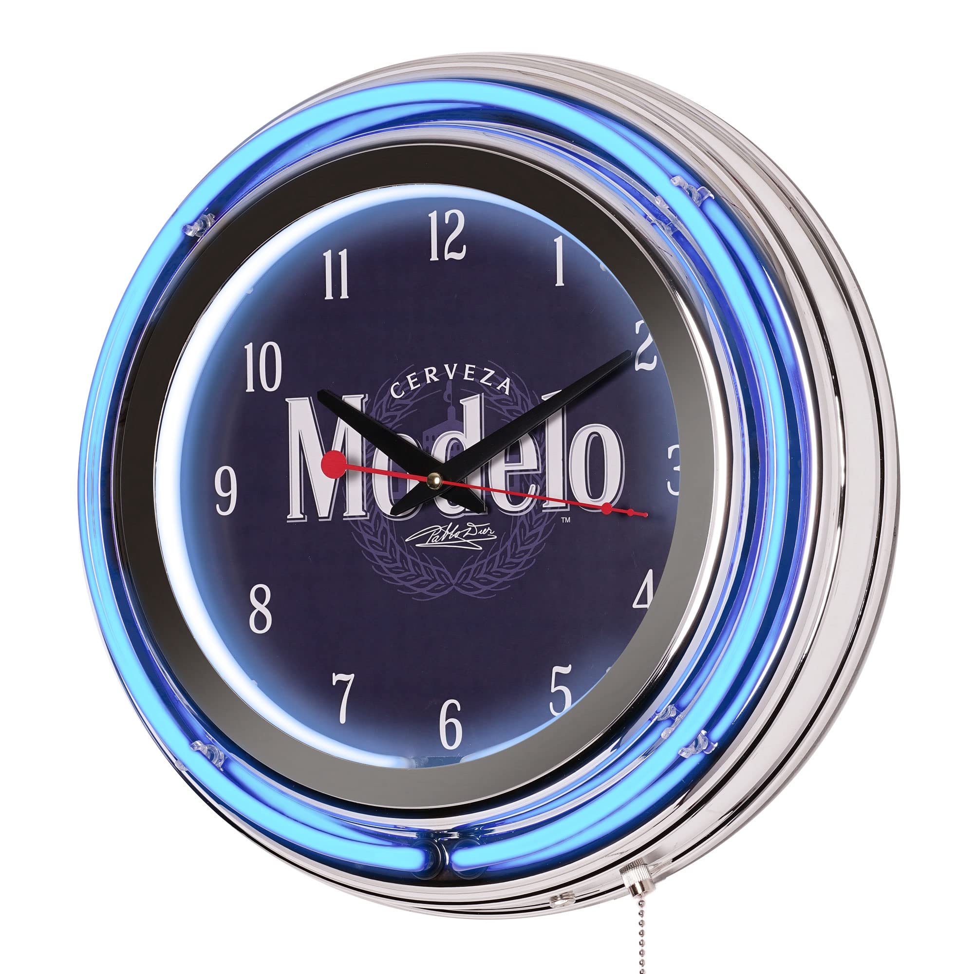 Horloge Murale Rétro Néon Jaune 3x14 Pouces Double Anneau - Déco Garage/bar - Fonctionne Sur Piles AA
