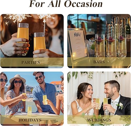 Miniatura 6 de Paquete de 24 copas de champán de plástico sin tallo de 9 onzas, vasos de champán desechables transparentes, inastillables y sin BPA para fiestas,