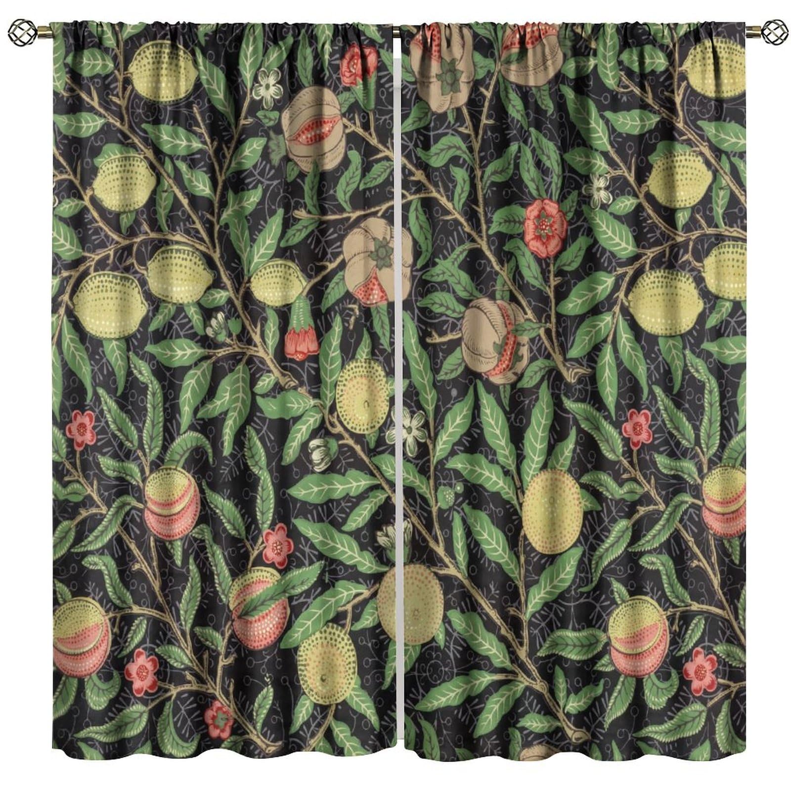 Abstract William Morris Art Print Blackout Curtains, Vintage Mid Century Colorful Gothic Plant Window Drapes, for Living Room Bedroom 42x45in 2 Panels