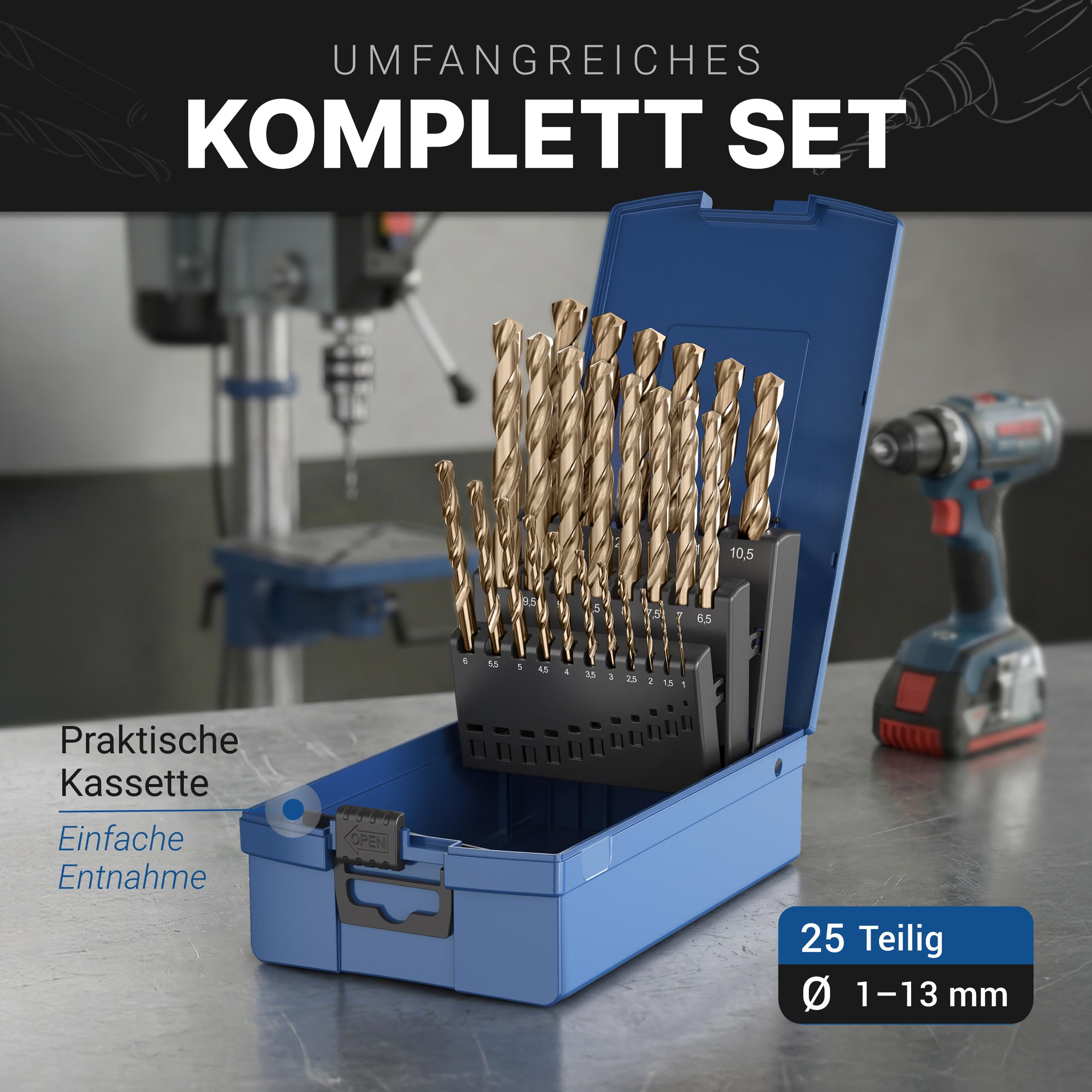 Lot de 25 forets à métal HSS Cobalt | Foret professionnel HSS-Co5 1-13 mm