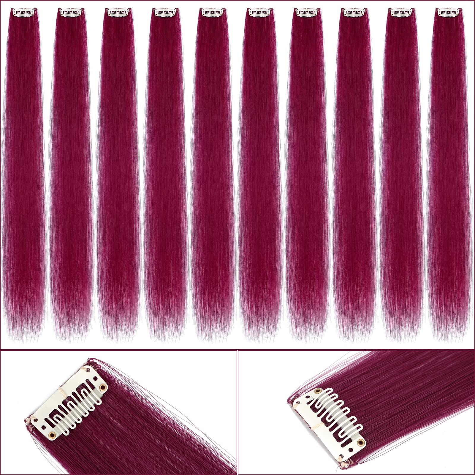 Photo 1 of Red Hair Extensions Colored Clip in Hair Extensions 22 Inch Rainbow Hair Synthetic straight Hair Extensions for Women Girls Kids Gift Multi-Colors Party Clip in Synthetic Hairpiece