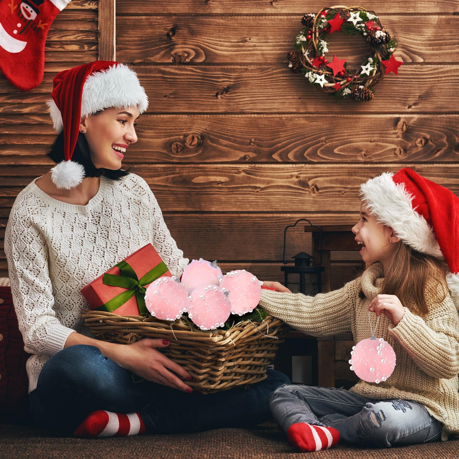 Liliful 12 Pcs 3.15 inch Christmas Balls Ornaments Glitter Pearl Pink Christmas Balls Hanging Ornament Decorative Large Plush Balls for Christmas Tree Home Xmas Party Wedding Decor