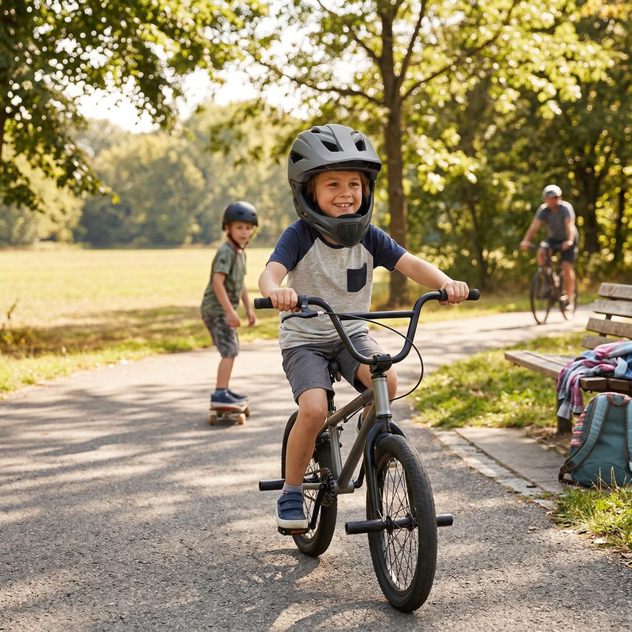 Integral-Fahrradhelm für Kinder, Leichter, Verstellbarer Kinder-Integral-Schutzhelm mit Abnehmbarem Kinnschutz, Schutzausrüstung für Mountainbike, Skateboard, Roller
