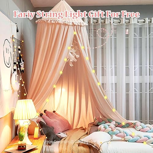 Miniatura 3 de Hommi Lovvi Dosel de cama para niñas, dosel de princesa colgante de techo con volantes de ensueño, decoración de dormitorio, dosel suave de red,