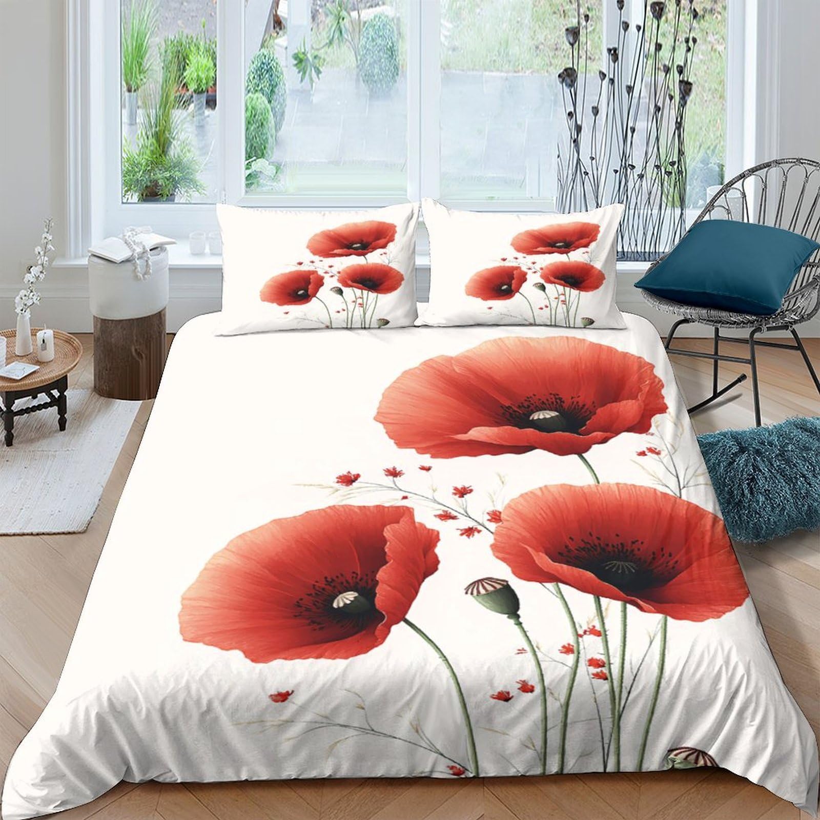 Ctjqhvkz Style-6 3D Printed Red Poppy Flower Fitted Sheet Microfiber Soft Bed Cover For Bedroom Guest Room Dorm Mattress Protection Decor Single（135X200cm）