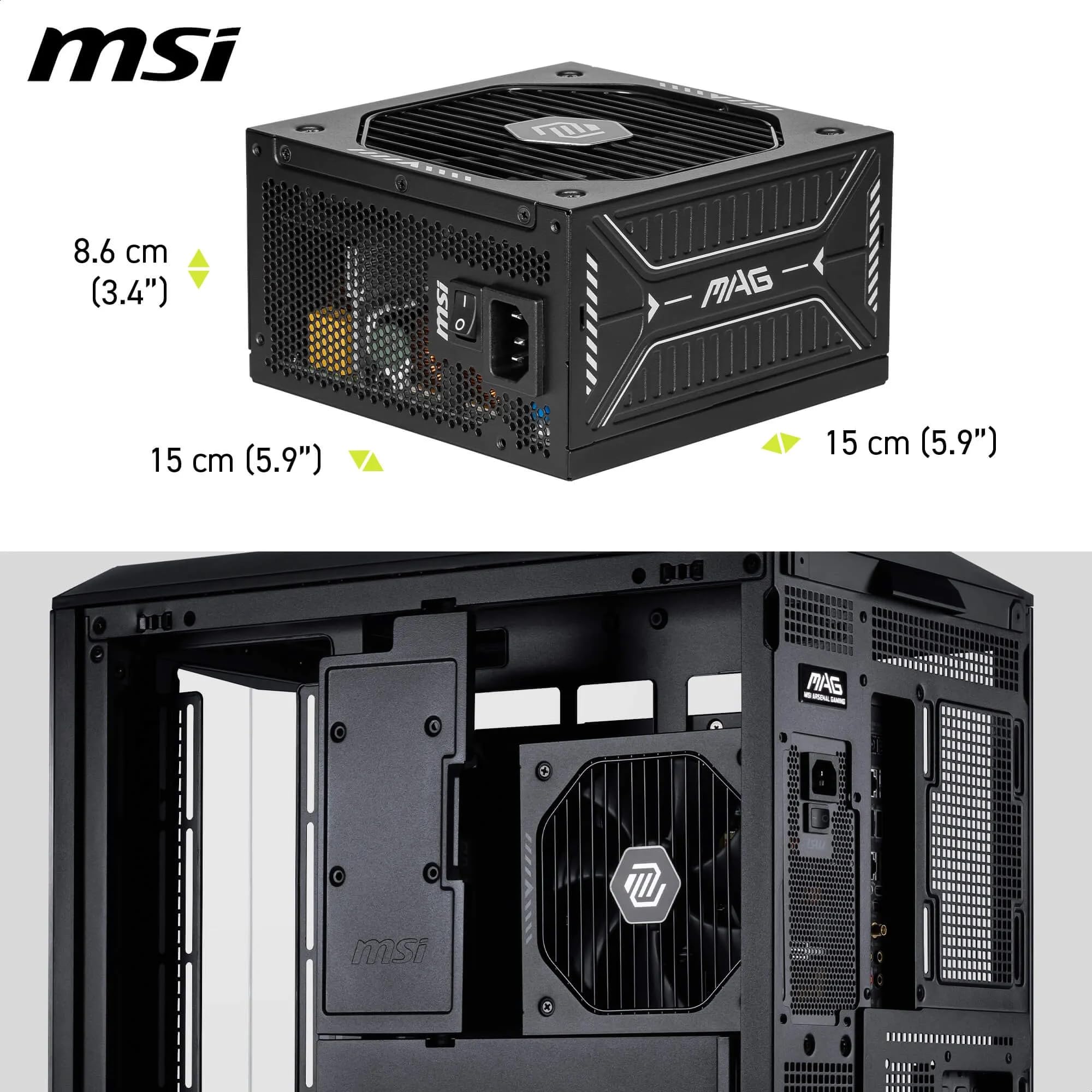 MSI mag A750GLS PCIe 5 – Fuente de Alimentación 750W 80 Plus Gold, Compatible con NVIDIA RTX Series, Conector 12VHPWR, Full Modular, Ventilador Silencioso – PSU Gaming