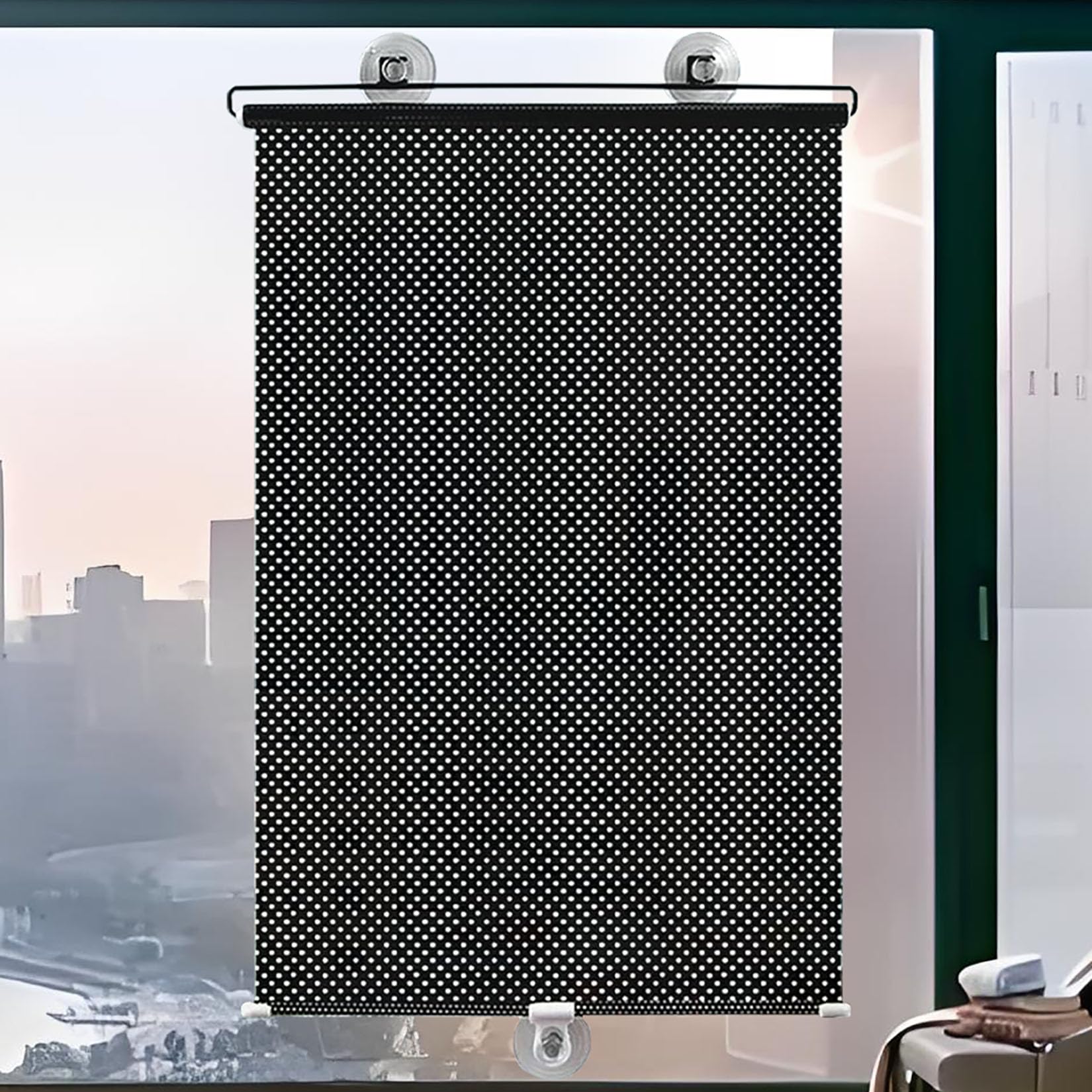 60X200cm Retractable Blackout Window Shade with Suction Cups,Breathable Roller Sunshade for Kitchen and Balcony,Non Drilling,Indoor Privacy Curtain for Office Living Kitchen Car Window