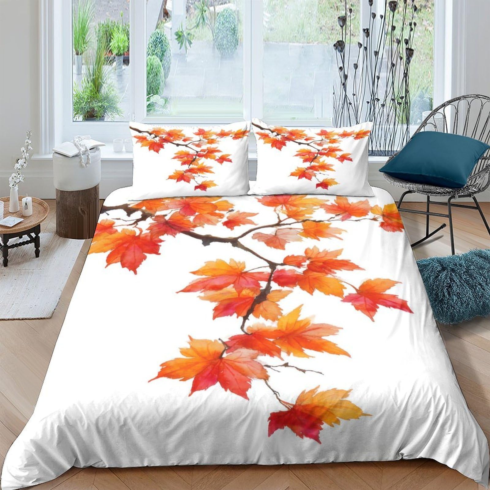 Ctjqhvkz Style-4 3D Printed Autumn Maple Fitted Sheet Microfiber Soft Breathable Fall Leaves Mattress Cover For Bedroom Guest Room Decor Single（135X200cm）