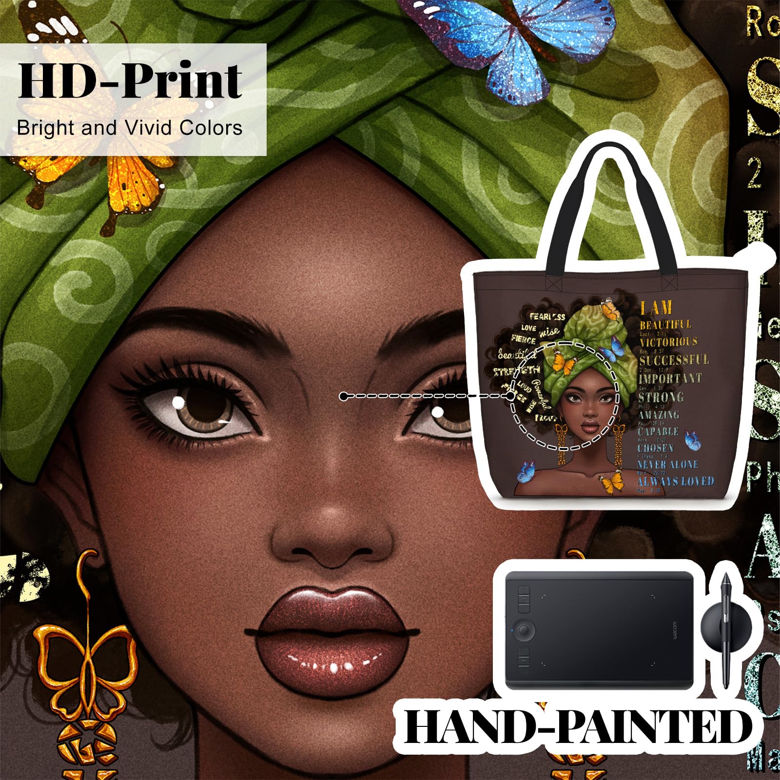 African American Tote Bags for Women Work Black Art Purses for Women Black Girl Magic Satchel Handbag For School Beach Travel Gym
