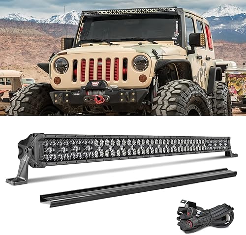 X-Technology Barra de luz LED de 50 pulgadas de 330 W con arnés de cableado y cubierta negra, luz de conducción todoterreno, luz de trabajo LED para