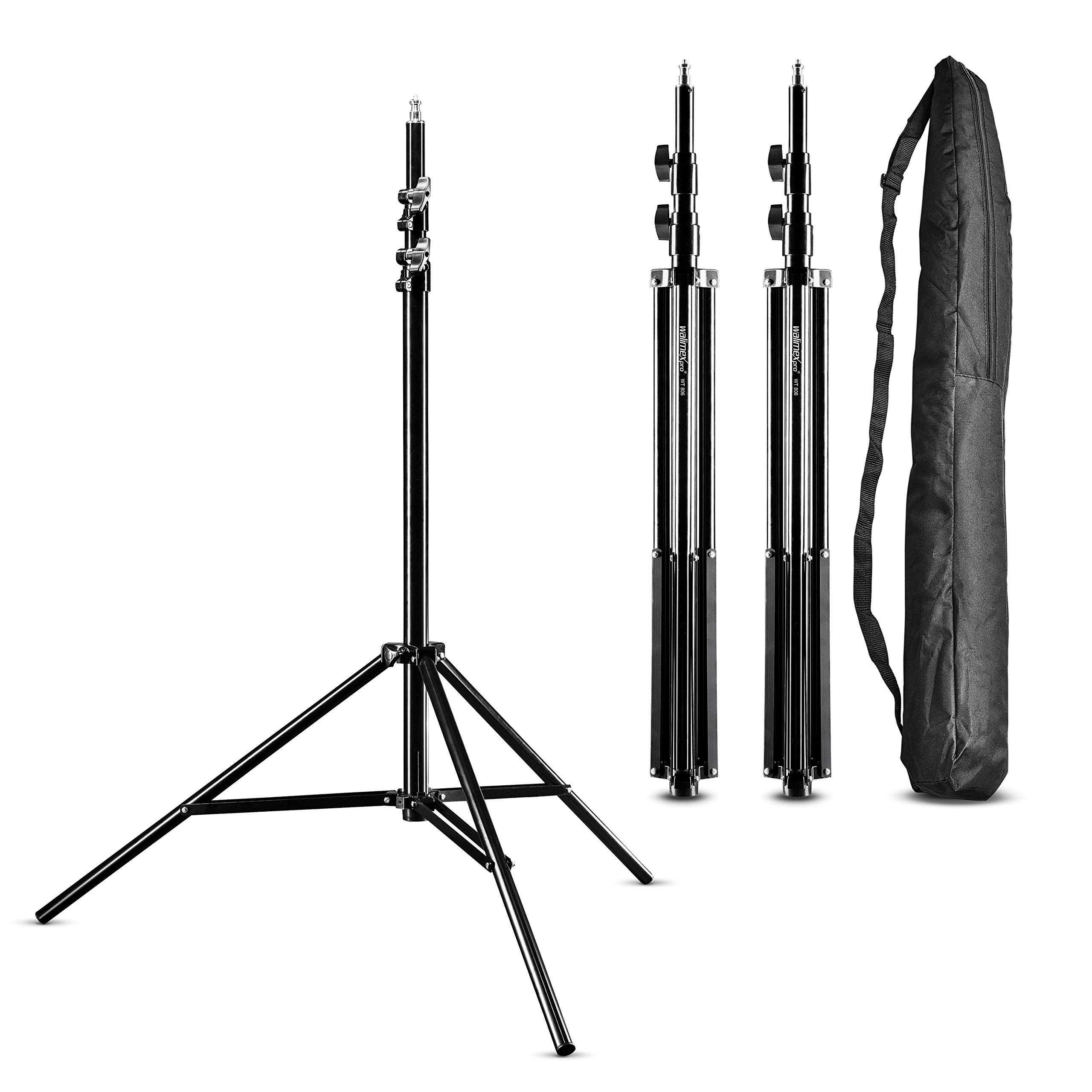 Walimex Pro WT-806Set of 3 Light Stand (with damping spring system, max. 256 cm, 6 kg Load Capacity, Adjustable, made of aluminium, for Studio Mobile Photography Softbox Reflector Boom) with bag