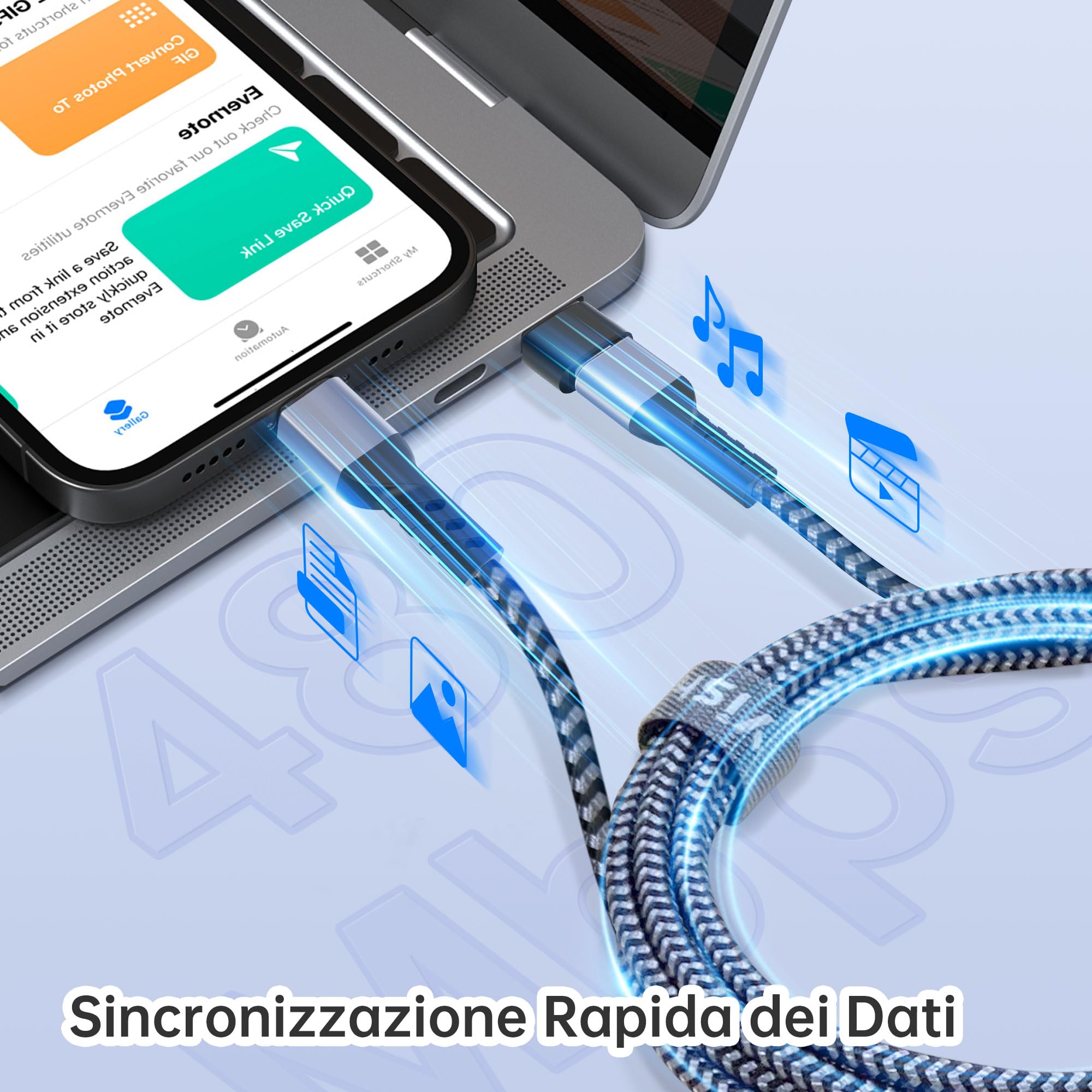 YISH Cavo USB C to USB C PD 65W：[2M+2M] Cavo USB Type C to Type C Ricarica Rapida 3A Nylon Intrecciato Cavetto USB C Compatibile con iPhone 16 15 Pro Max Samsung Galaxy S24 S23 Pixel Sony iPad MacBook