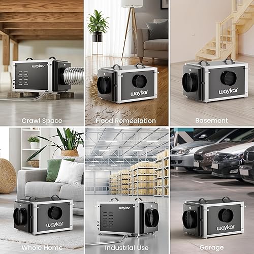 Miniatura 9 de Waykar Deshumidificador de 158 Pintas para Espacios de Arrastre con Control Remoto y Bomba, Deshumidificador Comercial Dual Duct HVAC para Sótanos,