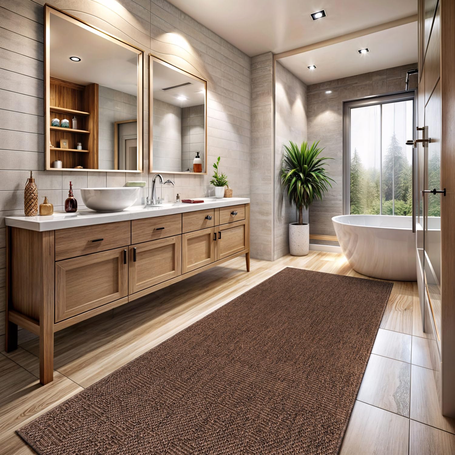 CAMILSON Indoor and Outdoor Runner Rug Brown Solid Boho Woven Design Easy-Cleaning Non Shedding Fiber Living Room Bedroom Garden Patio and Kitchen