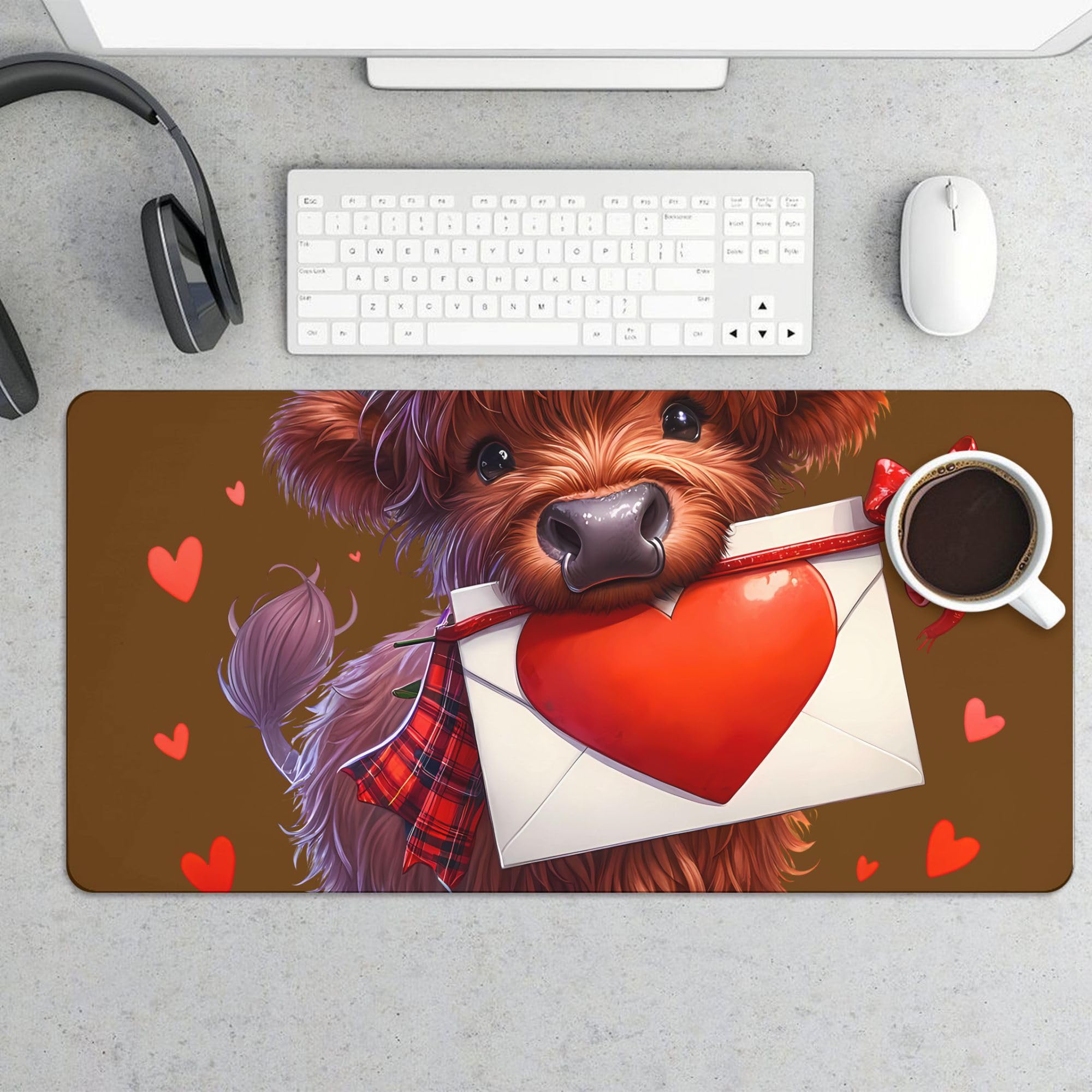 Valentine Mountain Cattle Extended Gaming Mouse Pad, with Stitched Edges Large Mouse Pad Desk Protector, Rubber Base Mousepad Keyboard Mouses Mat for Work Game Office Home 32"X16",E62