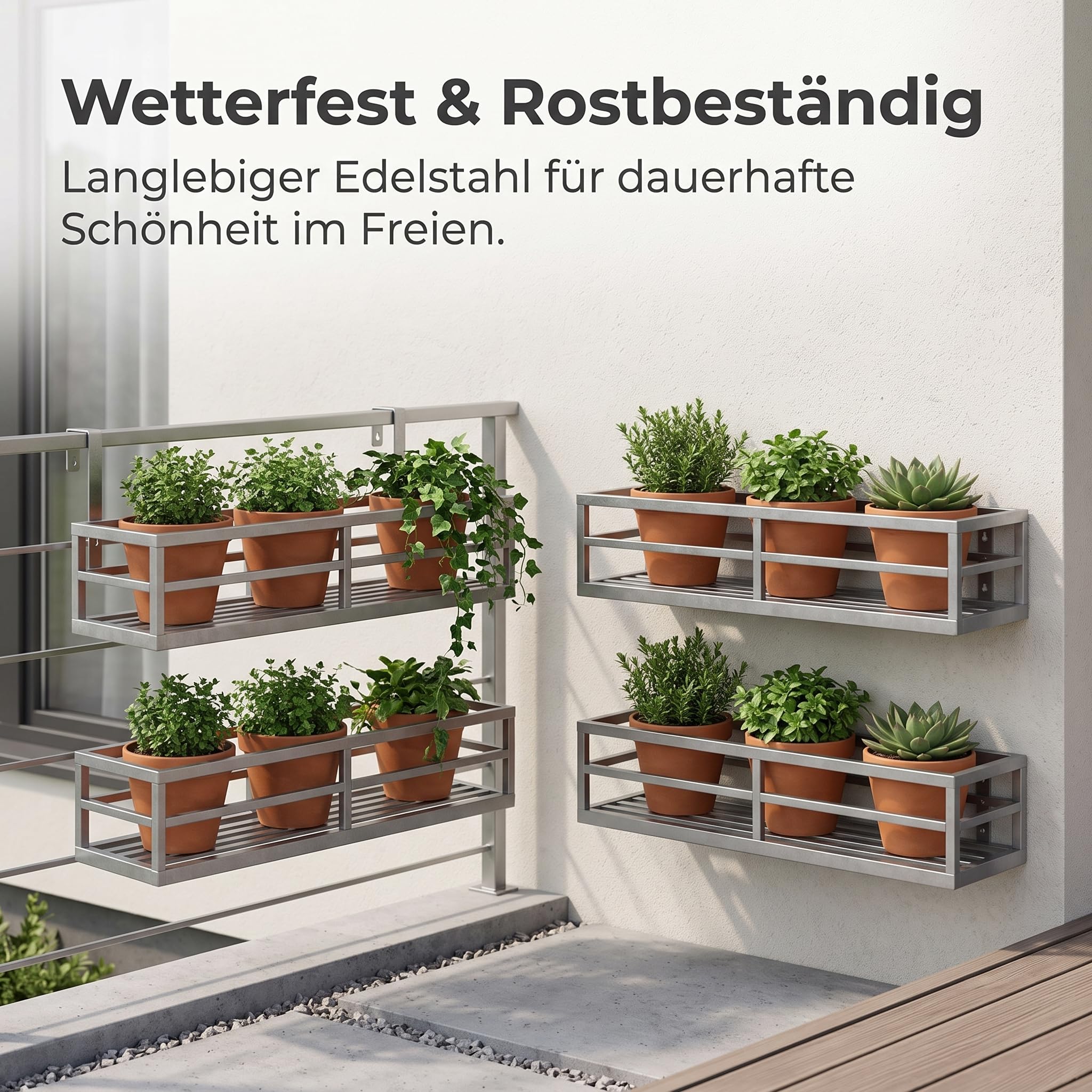 Blumenkastenhalterung für Balkon und Geländer, Robuste Balkonkasten Halterung aus Edelstahl, blumenkasten halterungen Balkon, 2 Haken, Edelstahl, zum Aufhängen, 90×30×16 cm
