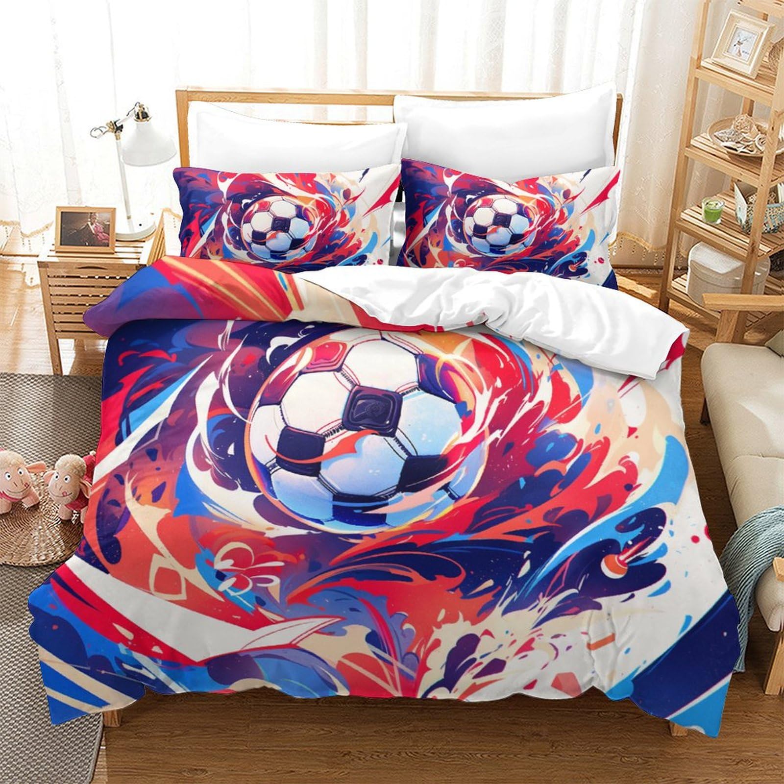 Housse de couette 260x220 football parure de lit microfibre enfant garçon fille imprimé 3D