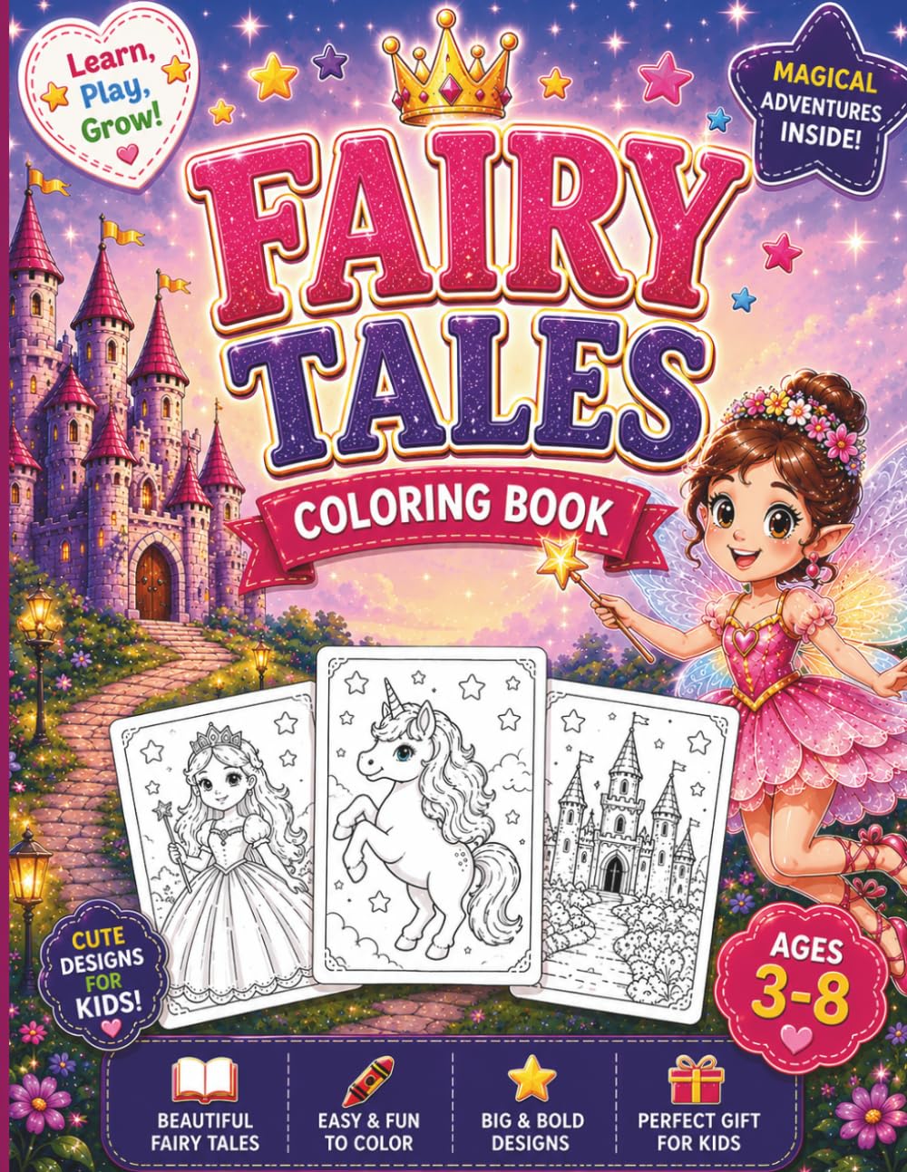 Fairy Tales Coloring Book: Magical Adventures Filled with Princesses, Fairies, Unicorns, Castles, and Enchanting Fun for Creative Kids Ages 3-8