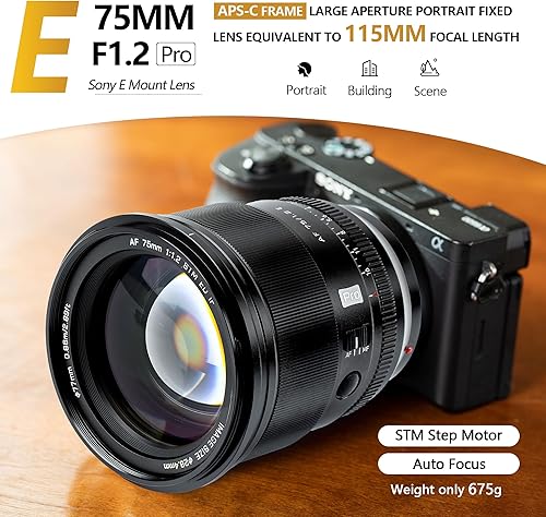 Miniatura 2 de VILTROX PRO - Lente AF de 2.953 in f1.2 para Sony E-Mount, Ultra F1.2 gran angular APS-C Auto Focus Prime Lente compatible con cámaras Sony E-Mount