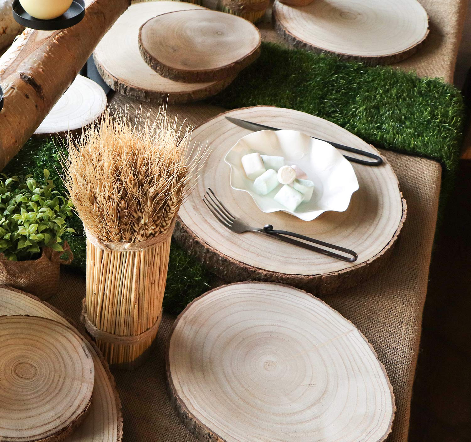 8 x Holzscheibe Baumscheiben-Set, Deko Hochzeit, 24 cm Tisch-Deko Lifestyle