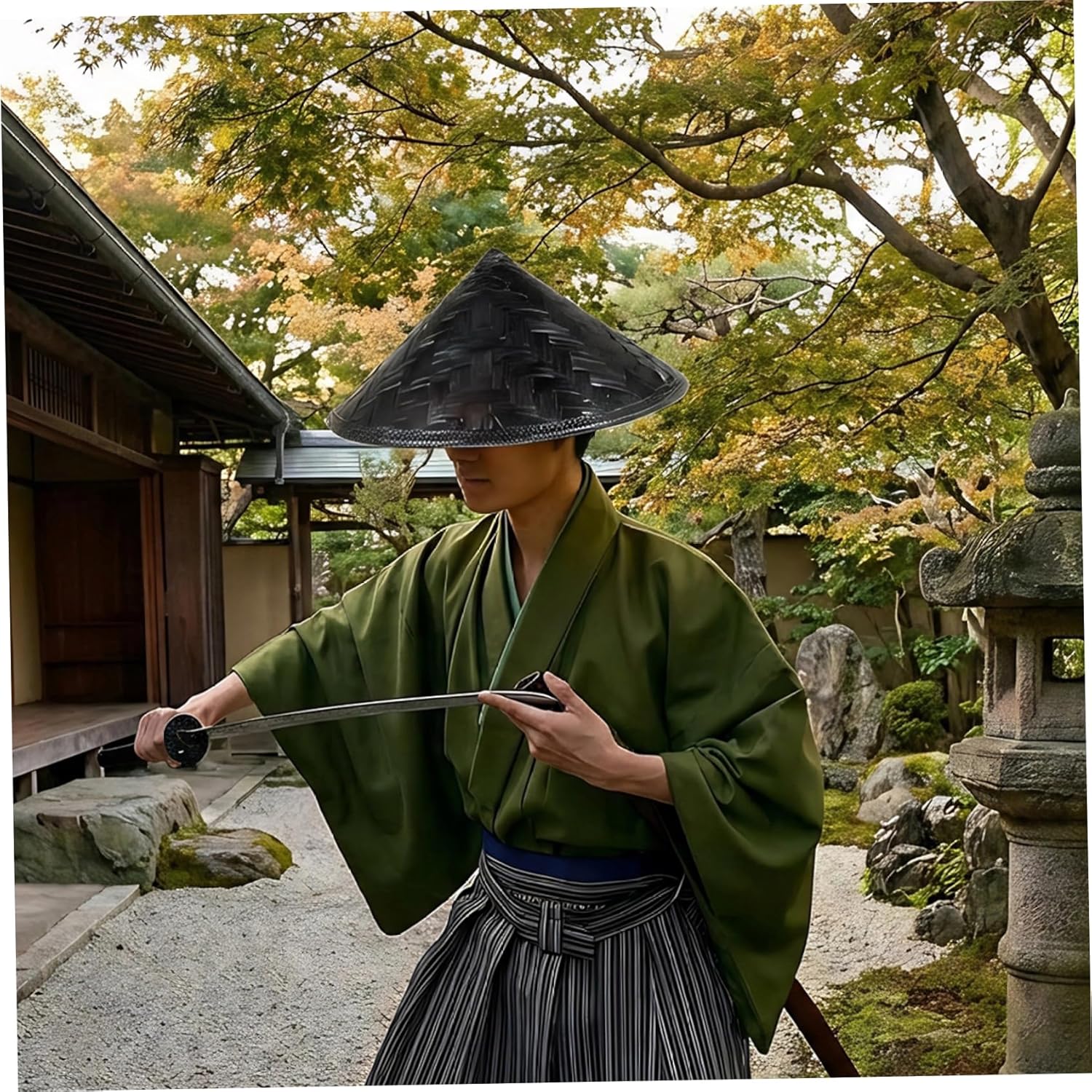 Rice Hat 14 Inch Black Conical Drawstring Bamboo Hat Traditional Asian Style Cool Farmer for Women Men Outdoor Gardening