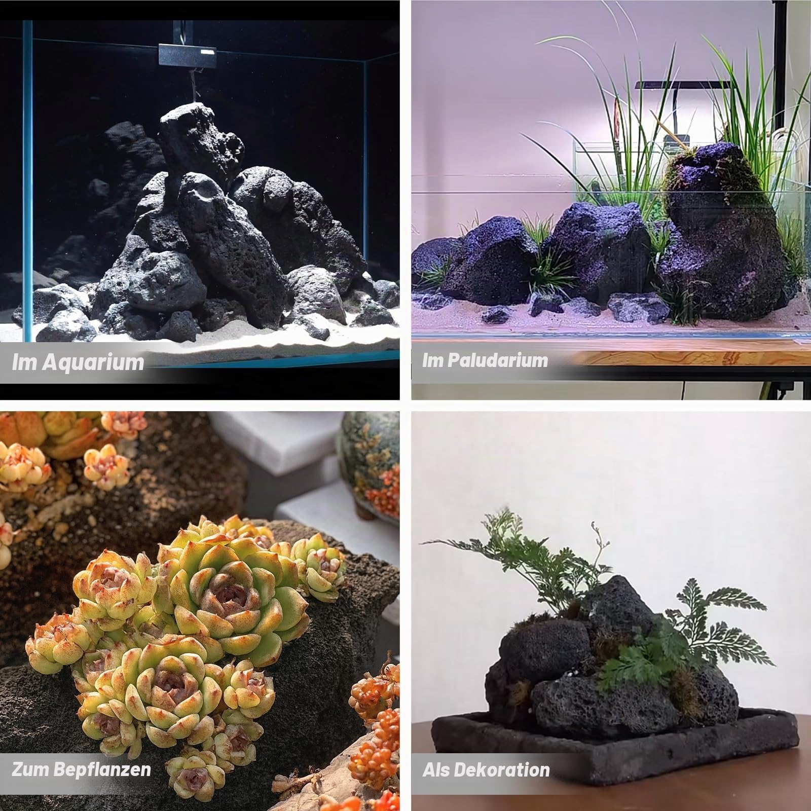 Schwarze Lavasteine 2,25kg Natürlicher Vulkanstein für Aquarium Feuerstelle Sukkulenten-Pflanzgefäße Bonsai und Gartengestaltung,3 Stück 10-15 cm