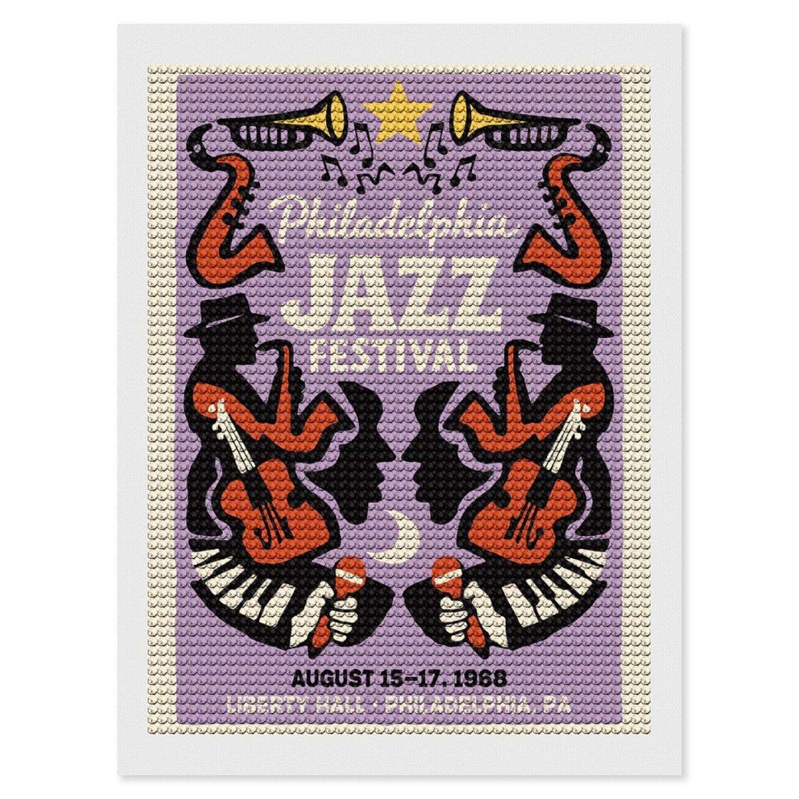Junmoney Philadelphia Jazz Festival 1968 Diamond Art Canvas 12"x16", for Adults, Pleasing Wall Art Project, Modern Decor, Gift Idea, Nice Detail and Sparkle