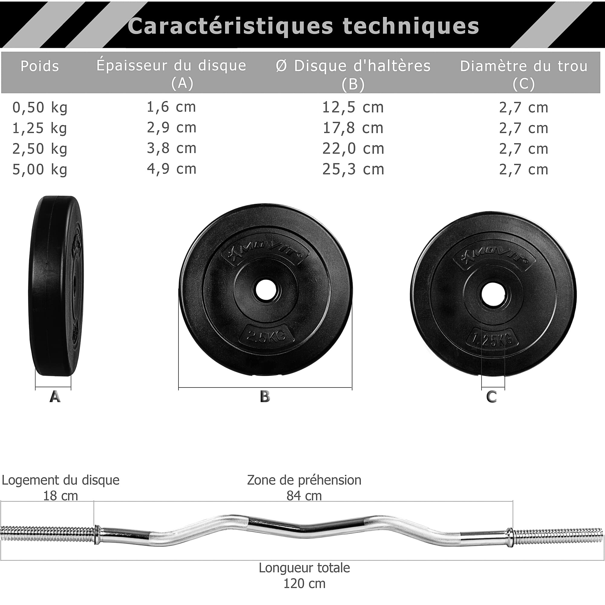 MOVIT SZ Set de curl 23,5 kg 35 kg ou 55 kg, au Choix Ensemble d