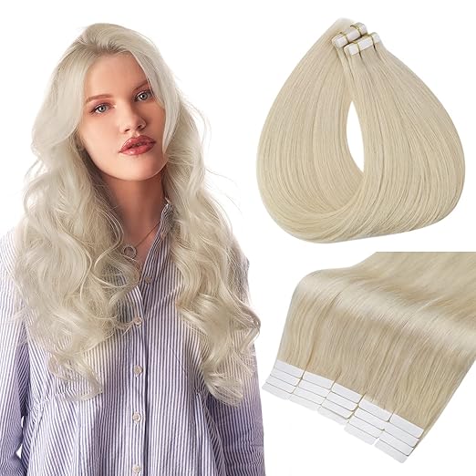 Full Shine Human Hair Tape in Extensions 60 Platinum
