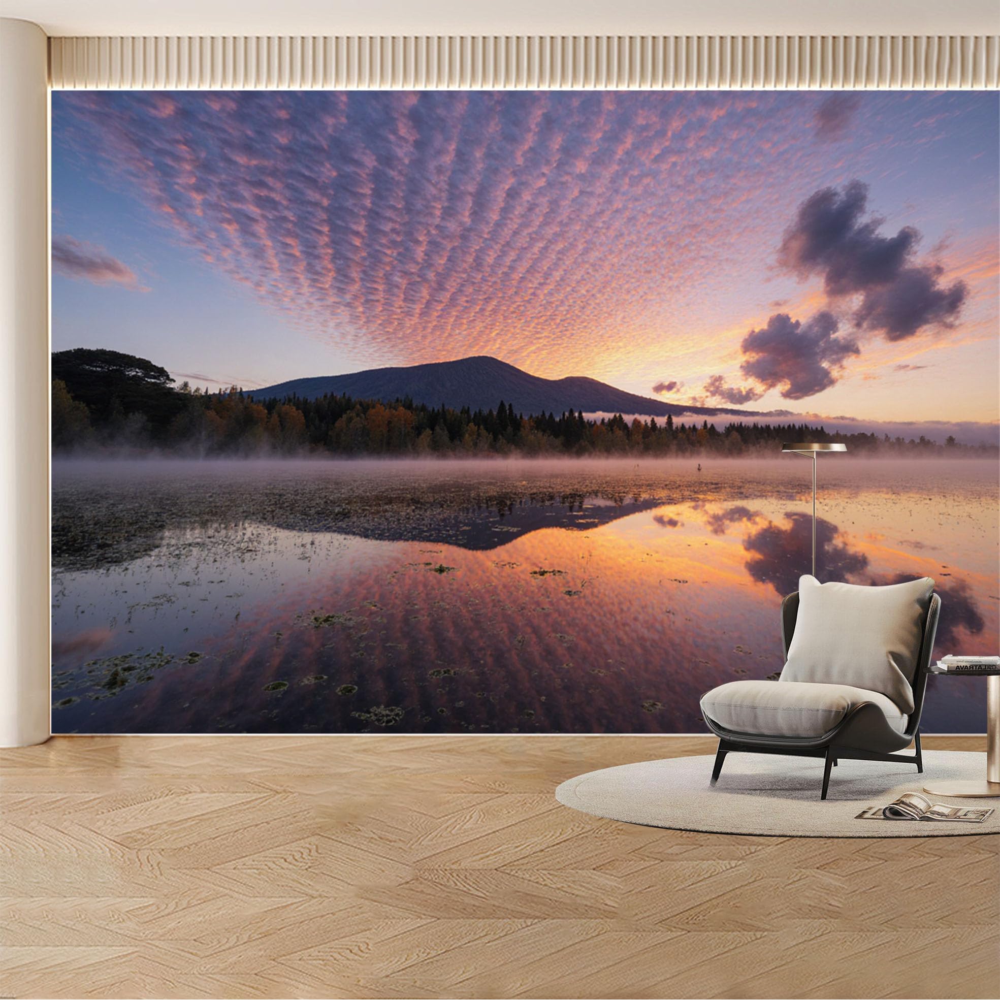 Custom Wall Mural Wallpaper Mountain Lake Landscape Nature Large Wall Art 3D Effect Sunset Misty Removable SelfAdhesive Large Photo for Living Room， Bedroom， Office
