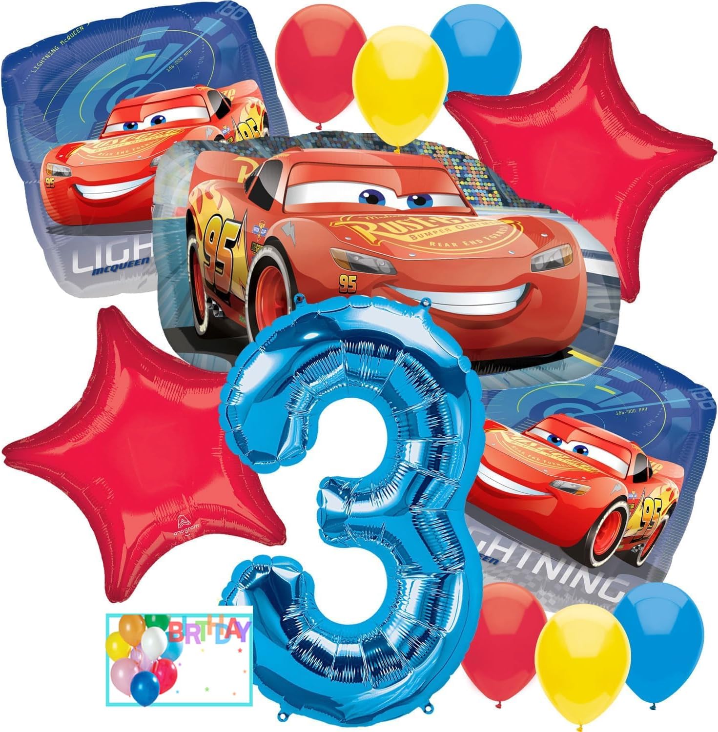 Anagram Balloons Party Supplies Cars 3rd Birthday Multicolored, Party Accessory