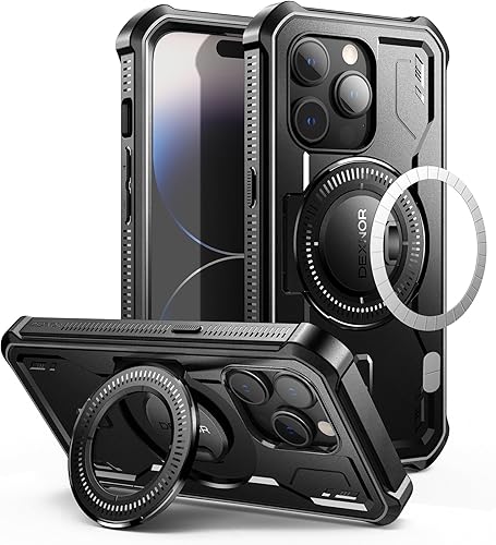 Miniatura 1 de Dexnor Funda magnética para iPhone 14 Pro, compatible con MagSafe, protector de pantalla y soporte integrados cuerpo completo, a prueba de golpes,