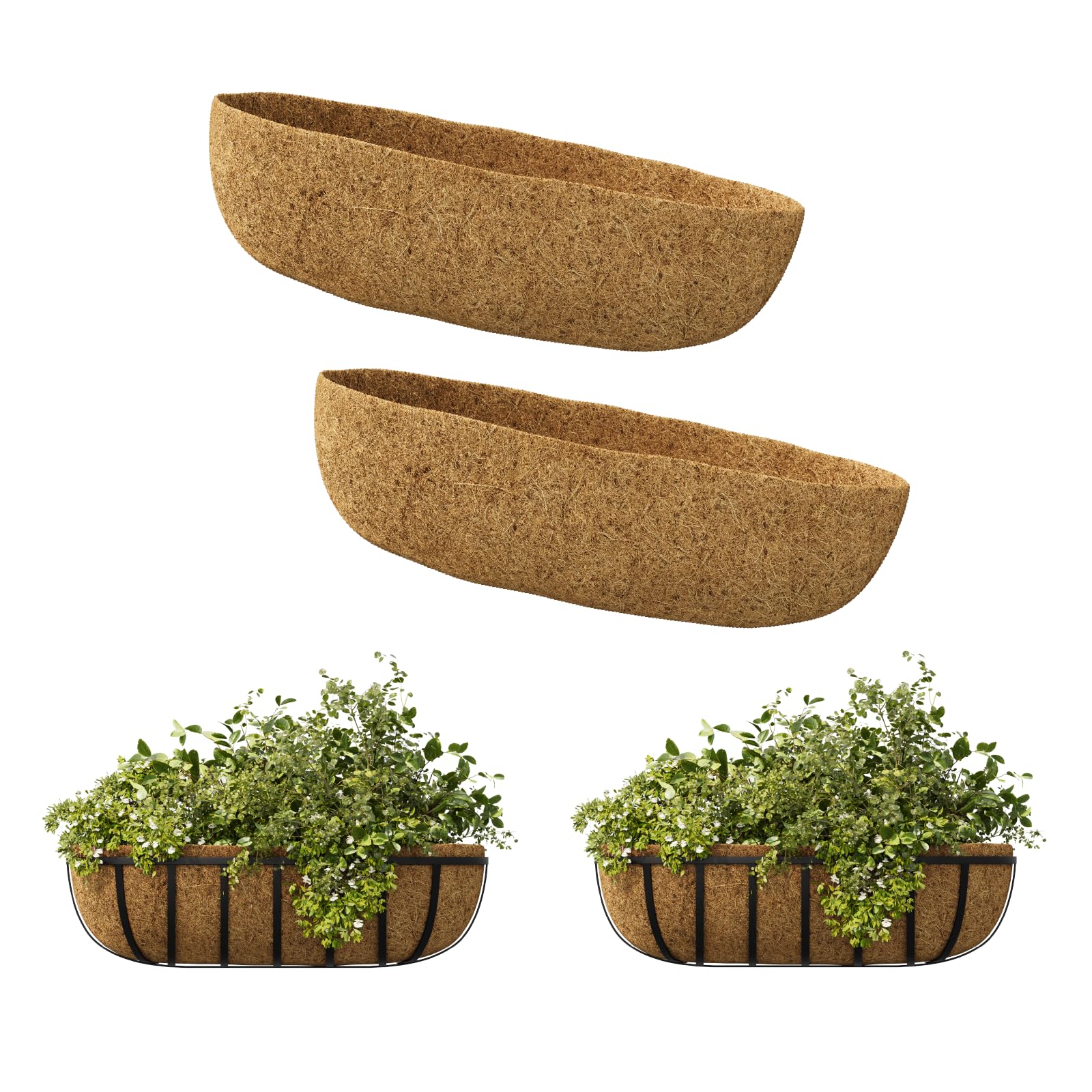 Bamworld 2szt Wiszące Wkłady z Włókna Kokosowego 66cm, Grube Wkłady do Donic, Zamiennik do Wiszących Kwietników oraz Skrzynek Balkonowych i Okiennych, na Zewnątrz i Wnętrz
