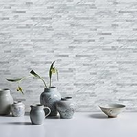 Vista 9 de STICKGOO 20 Hojas Azulejos Adhesivos Despegar y Pegar para Salpicadero, Azulejos Adhesivos para Salpicadero de Cocina y Baño, Aspecto Blanco Volakas