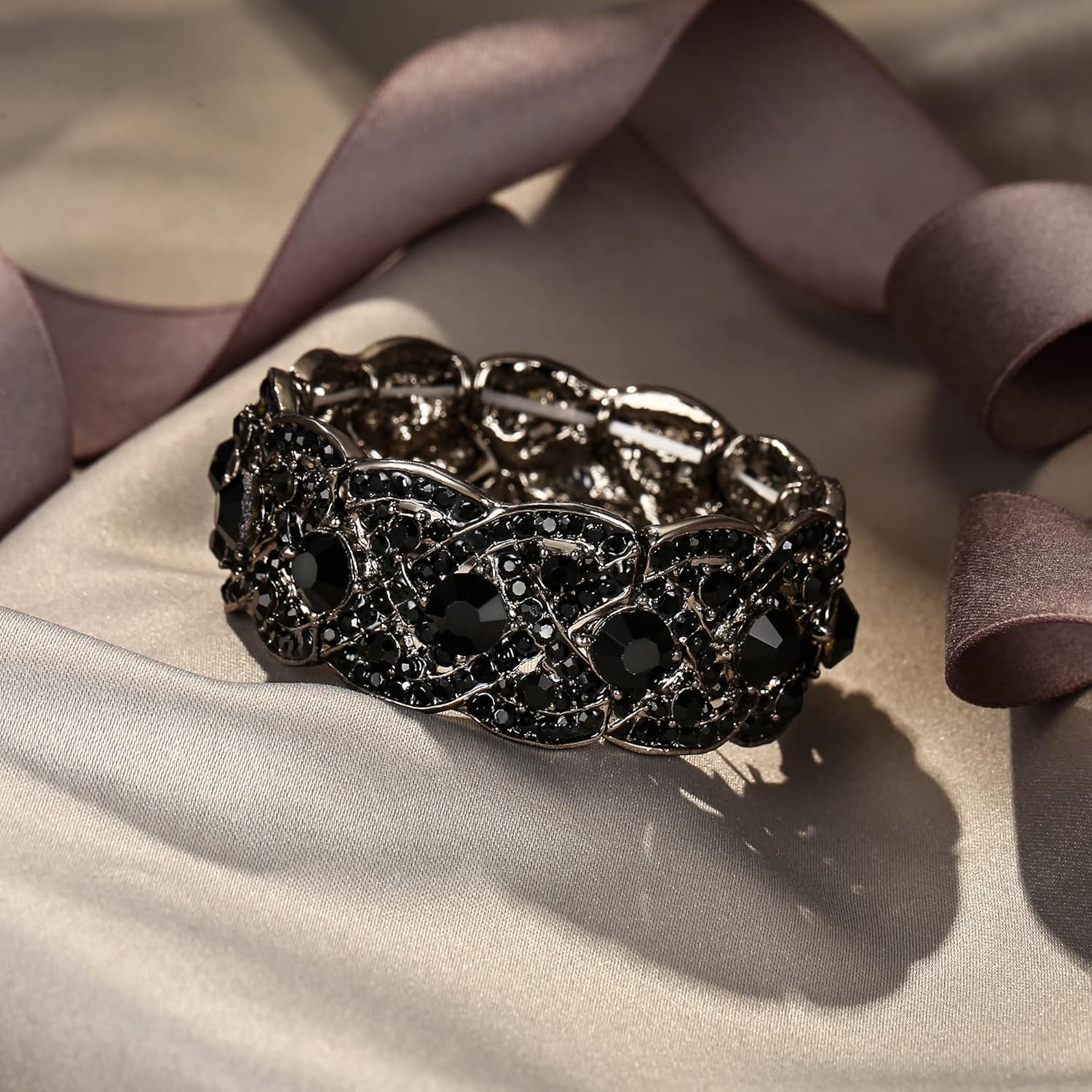 EVER FAITH Austrian Crystal Costume Jewelry Art Deco Elastic Stretch Bracelet - Image 3