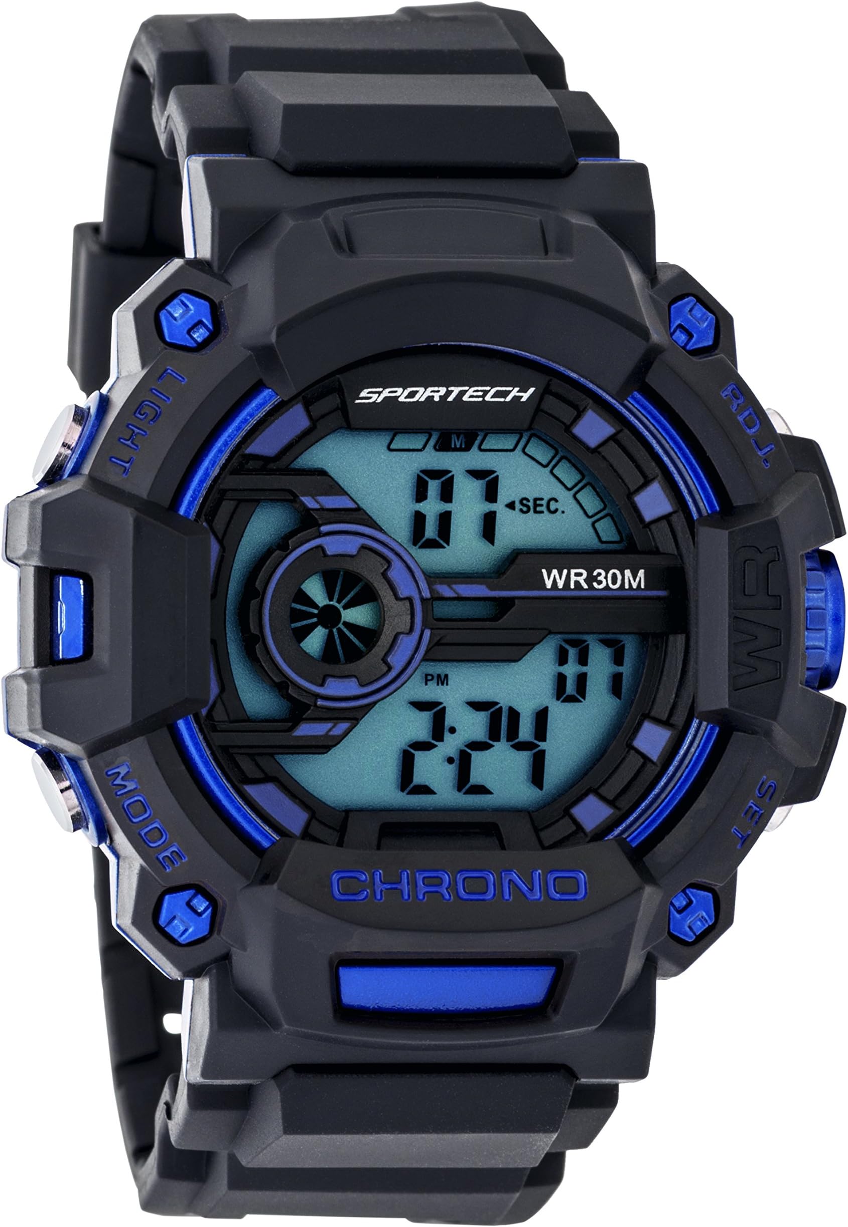 Children's Watches by Sportech - Black and Blue Digital Water Resistant Sport Watch - Make Every Second Count - SP12201