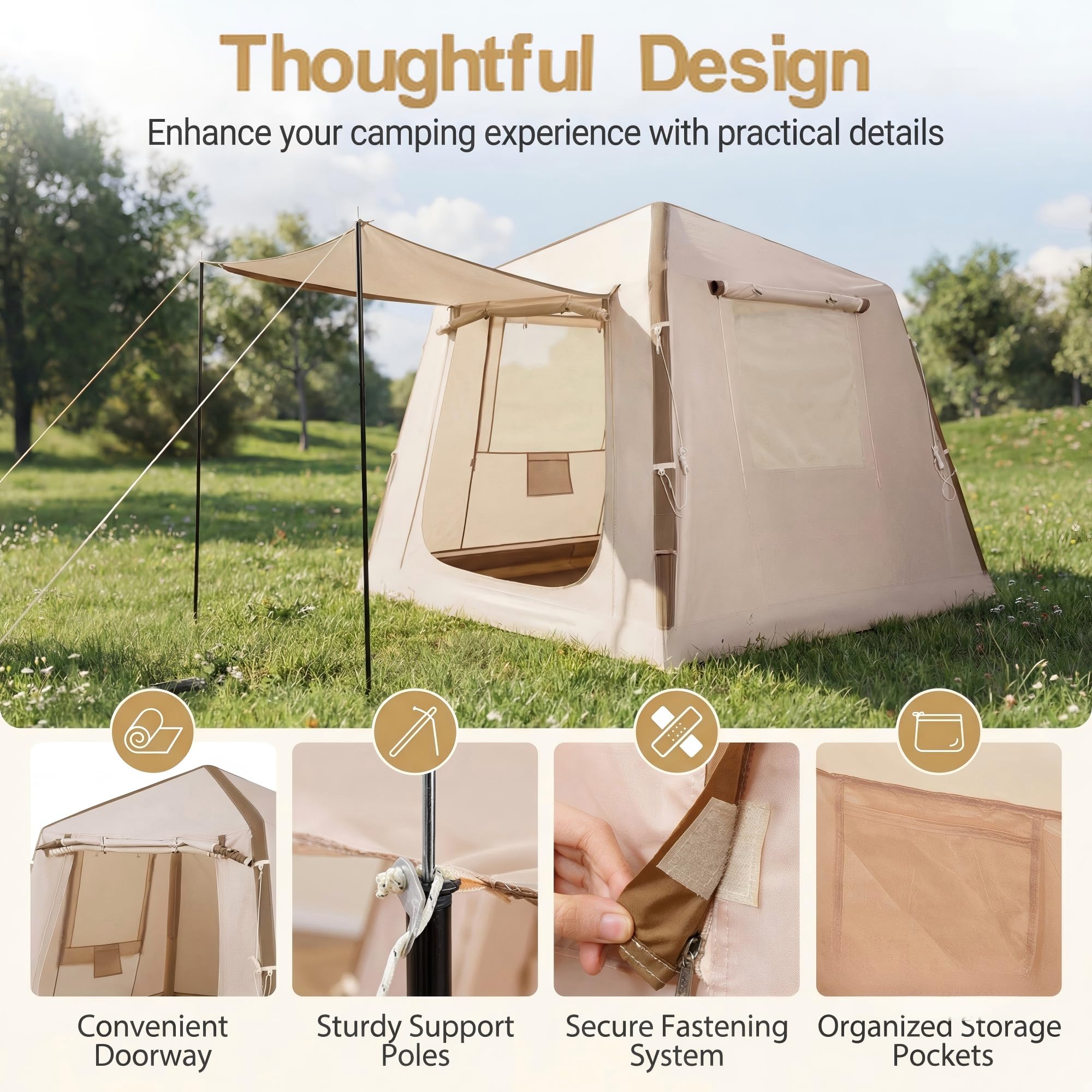 HOMASIS Tenda da Campeggio Gonfiabile, Tenda a Cabina da Esterno per 2-4 Persone, con Pompa, Porte e Finestra in Rete, in Tessuto Oxford Impermeabile, per Viaggi e Escursionie, 210 x 210 x 180 cm