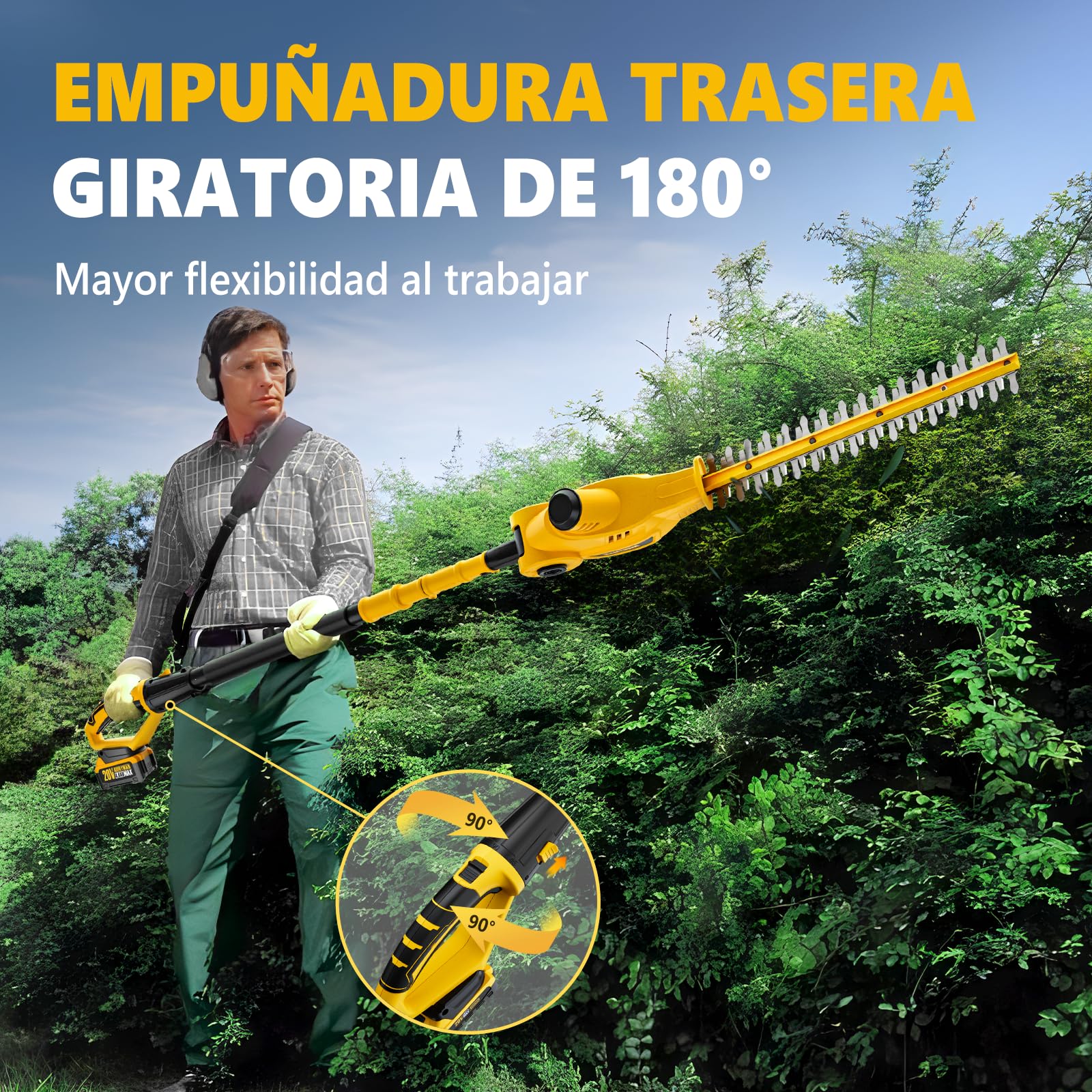 Alloyman 20V MAX Cortasetos inalámbrico telescópico, con 2 baterías de 4,0 Ah y Cargador, 2,4 m para Cortar arbustos