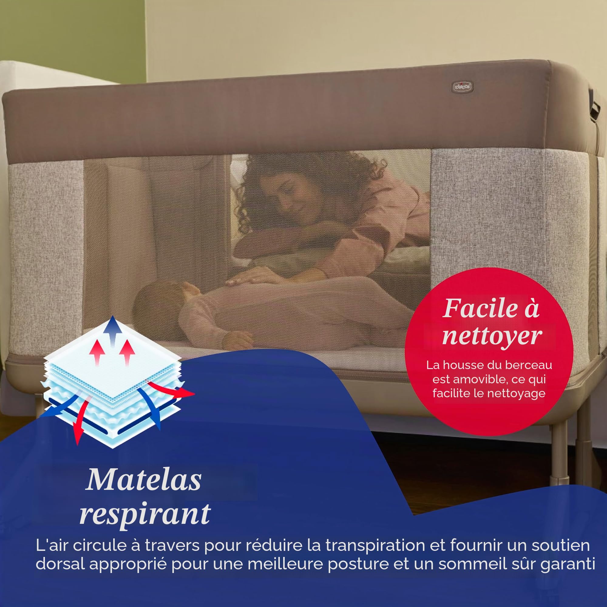 Chicco Next2Me Forever, Lit Bébé 3en1 jusqu'à 4 Ans (22 kg), Berceau avec Hauteur Réglable et Matelas Inclus